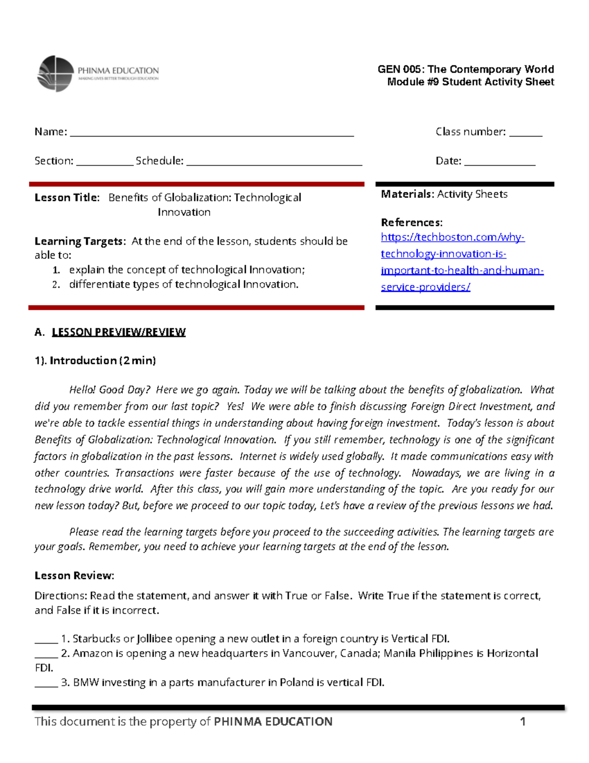 Gen 9 - ans - Module #9 Student Activity Sheet Name: - Studocu