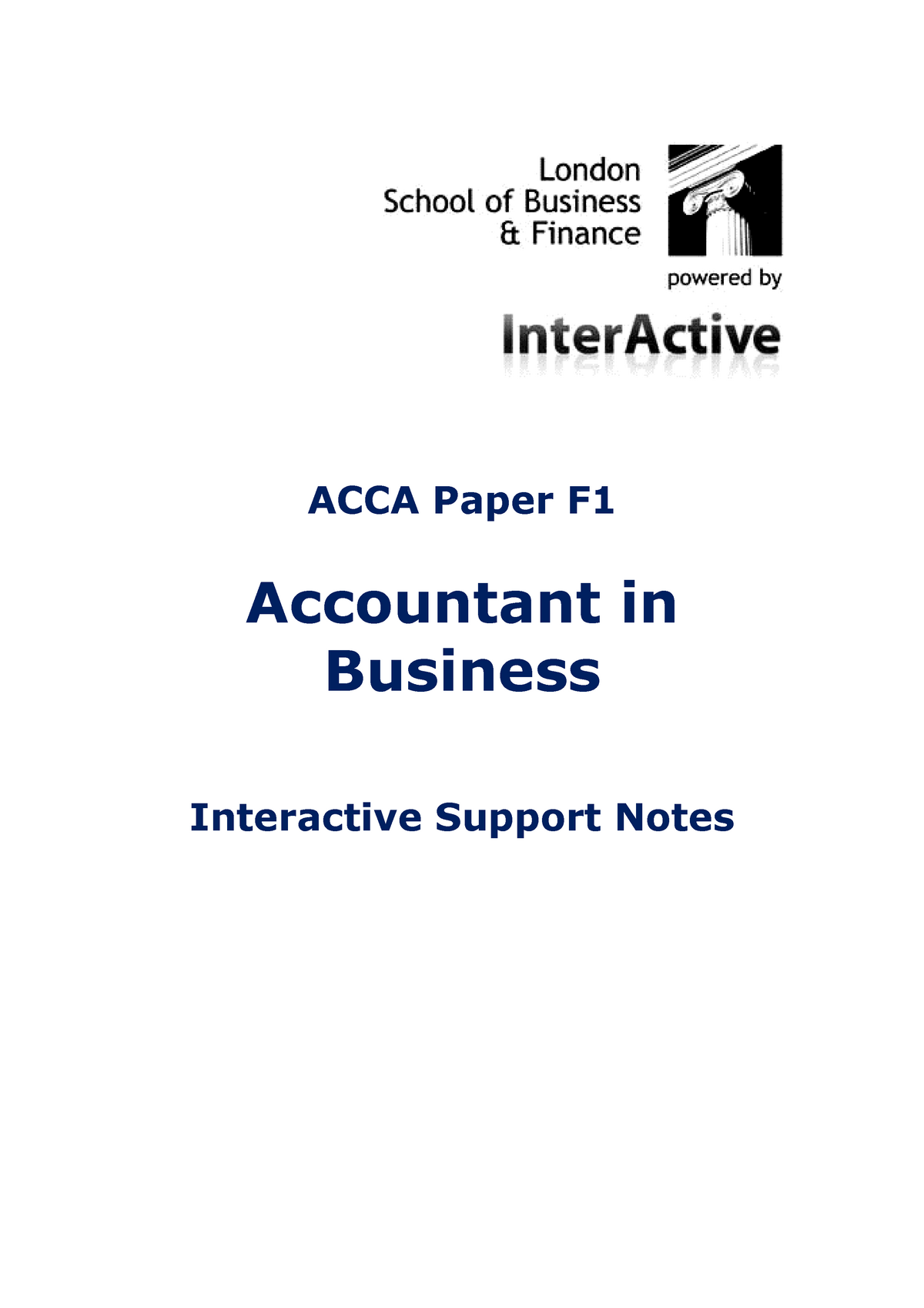 ACCA F1 Video Notes - ACCA F1 Lecture Note - ACCA Paper F Accountant In ...