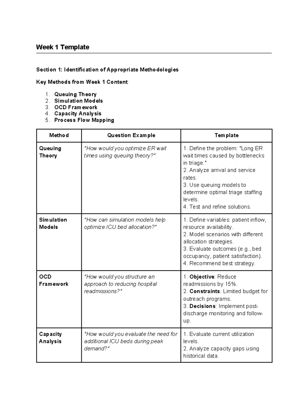 Answering templates for weeks - Week 1 Template Section 1 ...