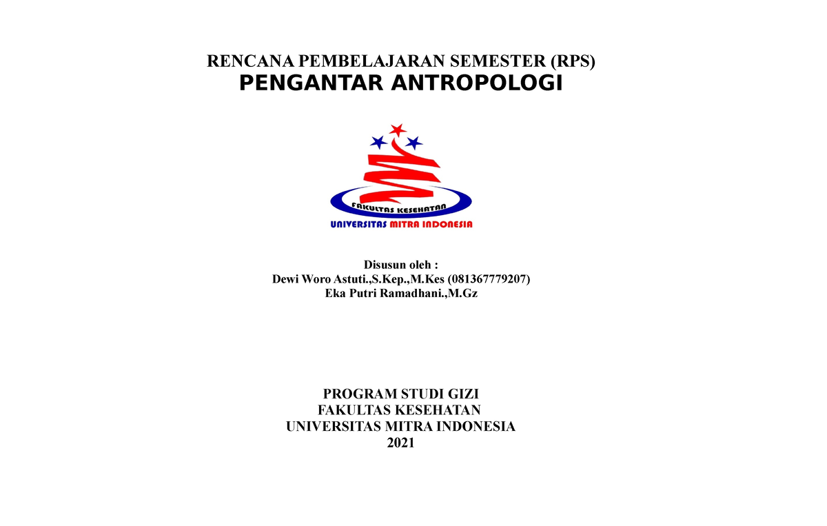 Antropolgi Kesehatan 1 - RENCANA PEMBELAJARAN SEMESTER (RPS) PENGANTAR ...