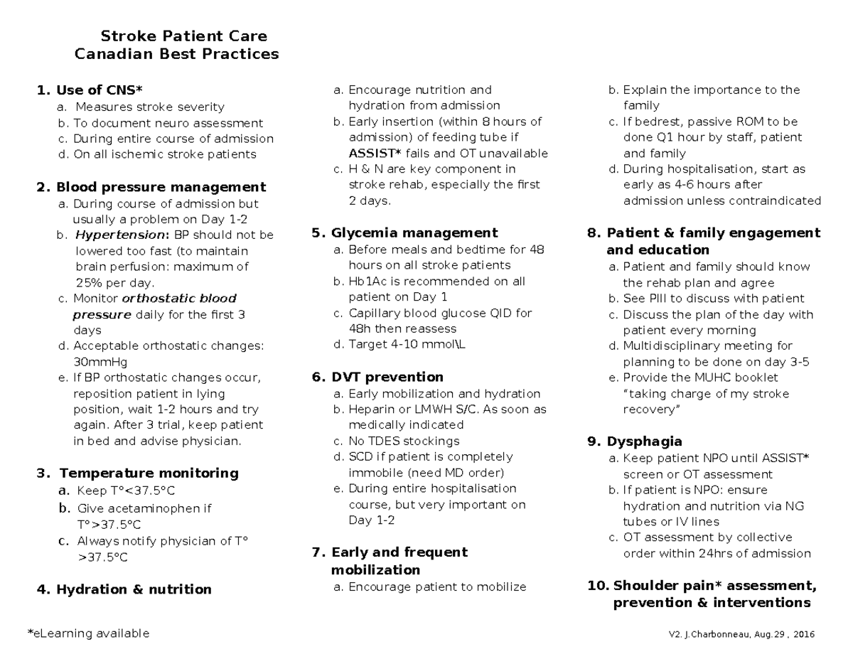 2c - Strokes pamplet - Stroke Patient Care Canadian Best Practices 1 ...