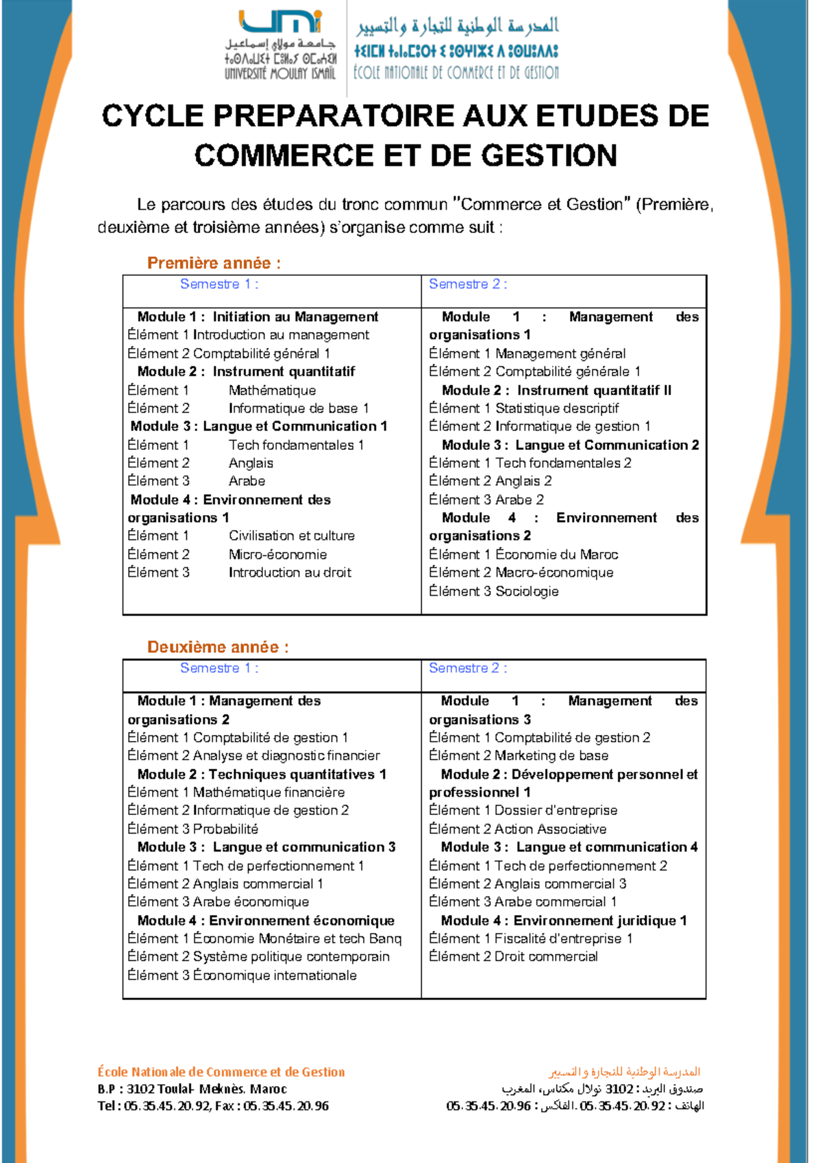 Programme du Tronc Commun Commerce et Gestion - École Nationale de ...