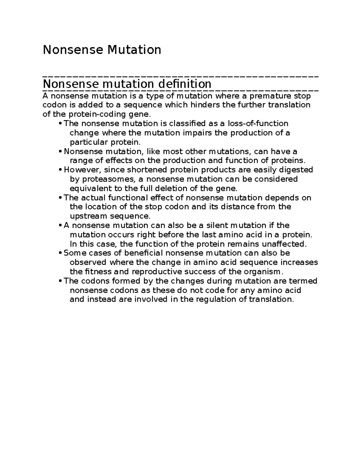 Nonsense Mutation - Notes - Nonsense Mutation Nonsense Mutation ...