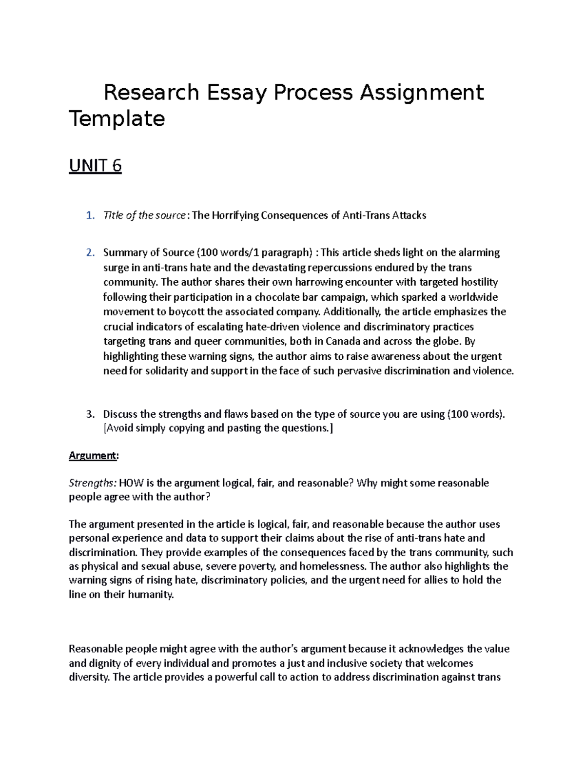 Project 2 Process - Research Essay Process Assignment Template UNIT 6 1 ...
