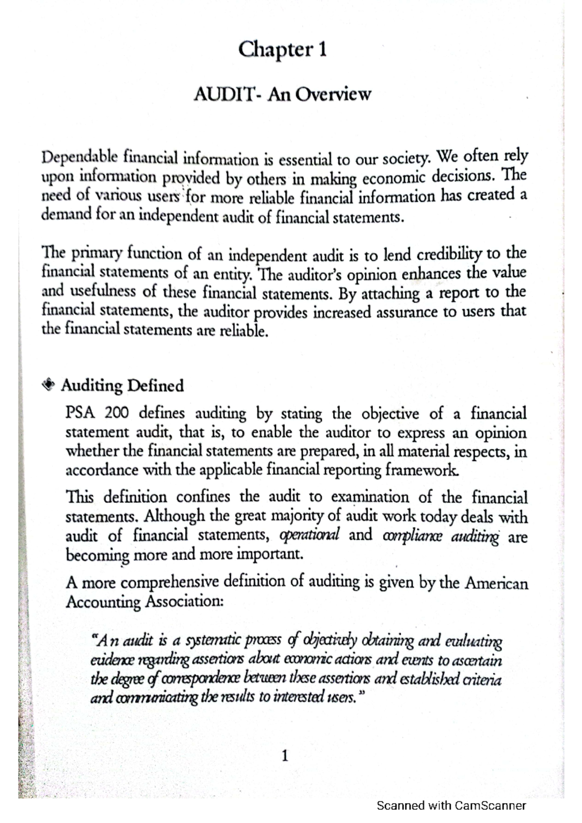 At Chapter 1 Auditing Theory Chapter 1 An Overview Dependable Financial Information Is 7400