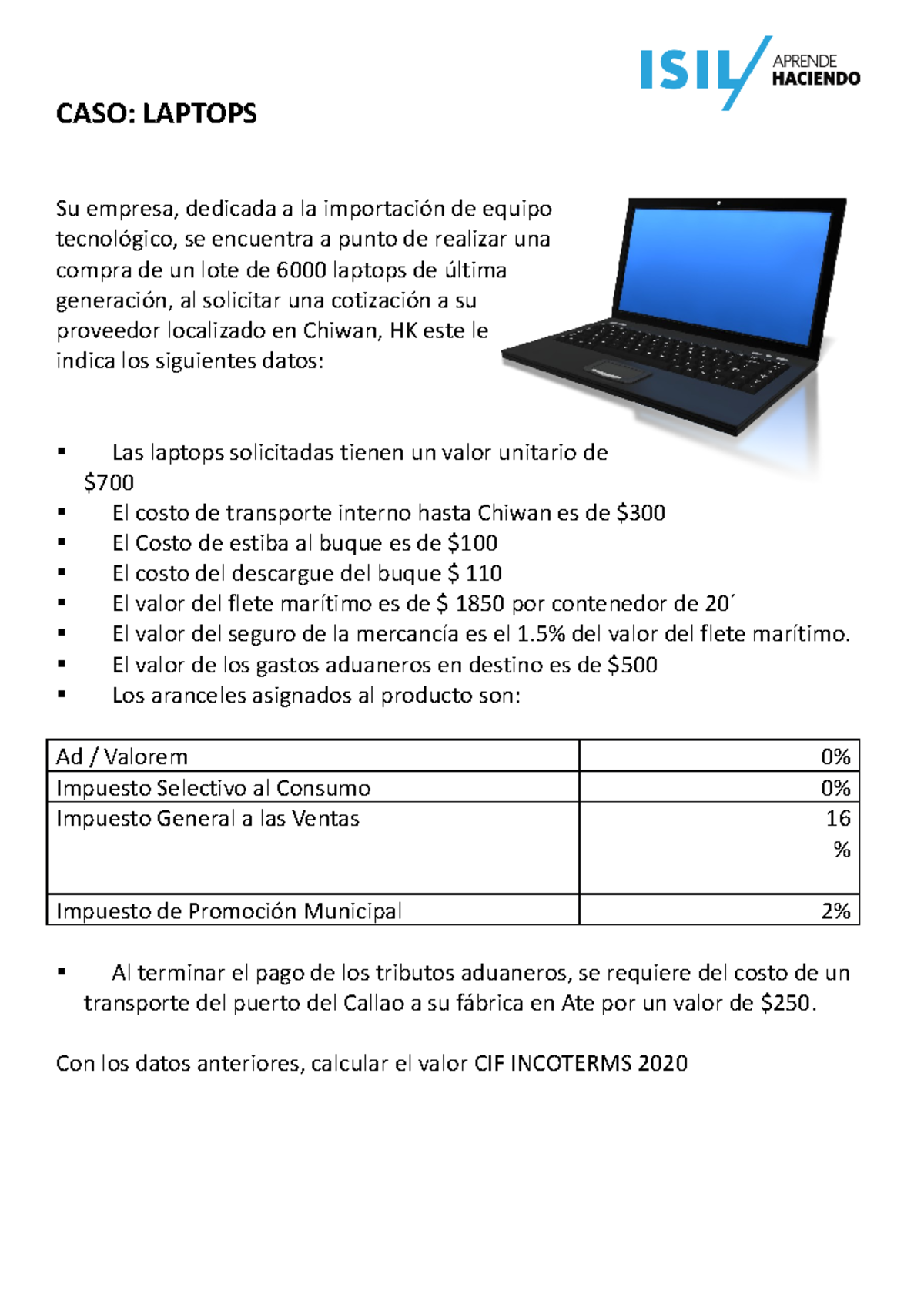 Actividad CASO Incoterms CASO LAPTOPS Su Empresa Dedicada A La