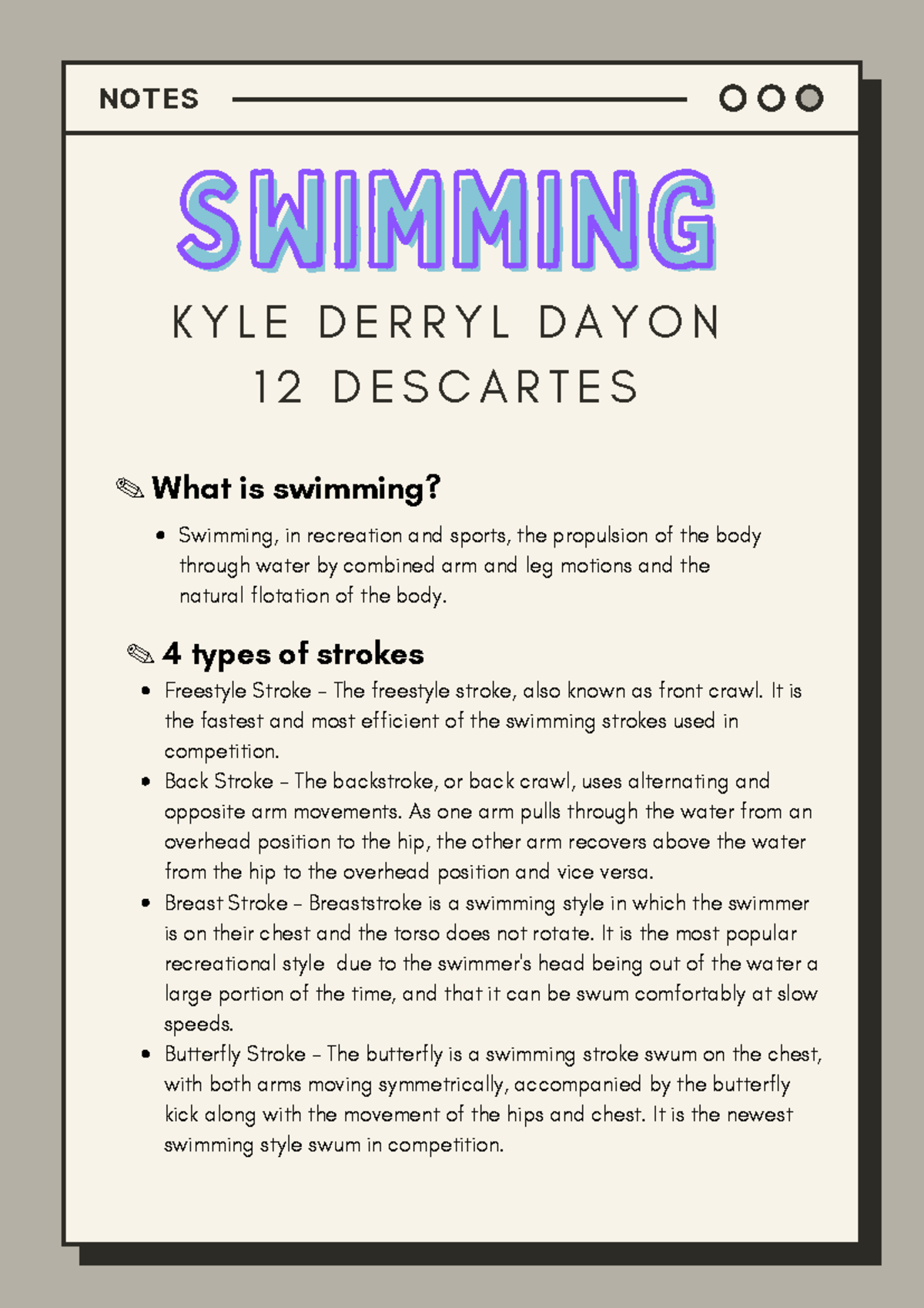 Beige Minimalist Frame Note Paper A4 - NOTES SWIMMING SWIMMING K Y L E ...