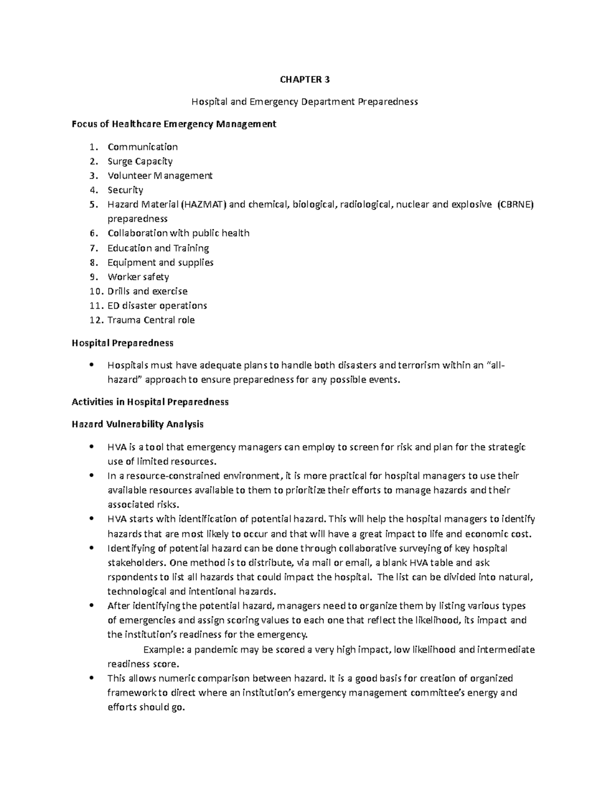 Chapter-3 - Disaster Nursing - CHAPTER 3 Hospital And Emergency ...