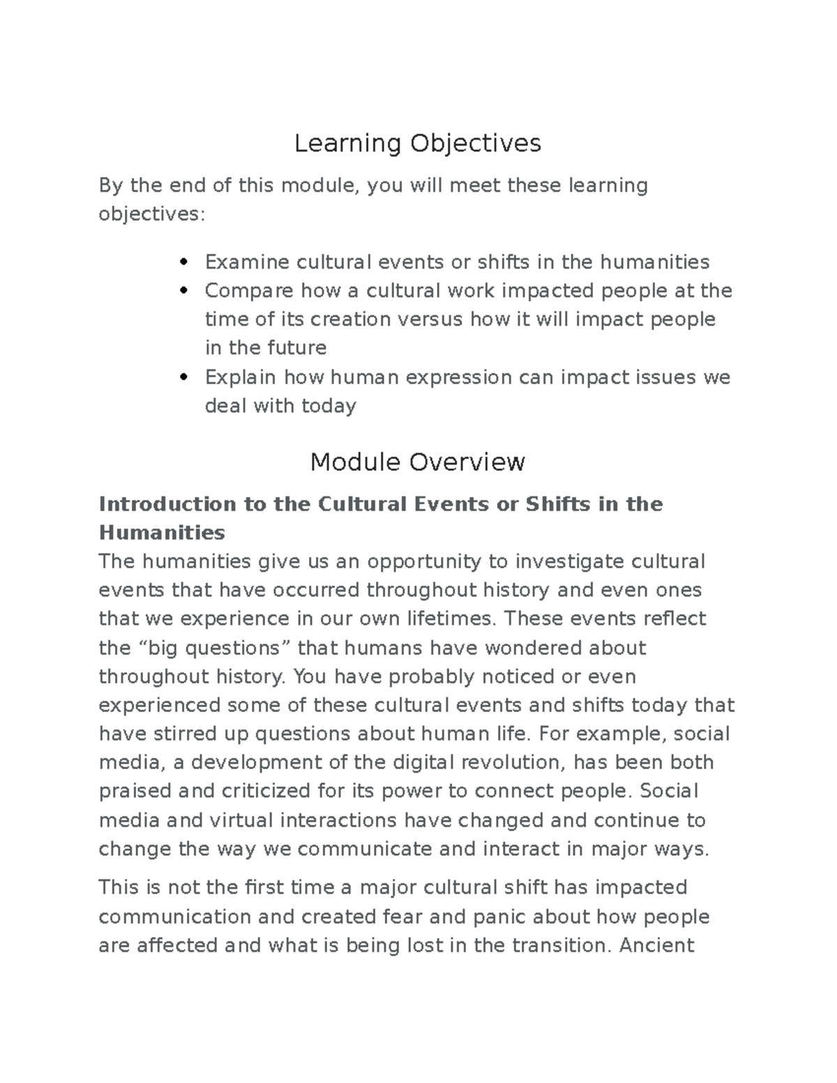Module Review for your noting - Learning Objectives By the end of this ...
