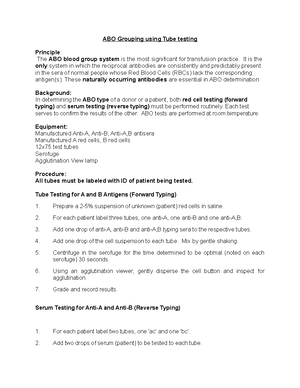 Rh and WEAK D Procedure lab manual - Rh Typing using Tube testing The ...