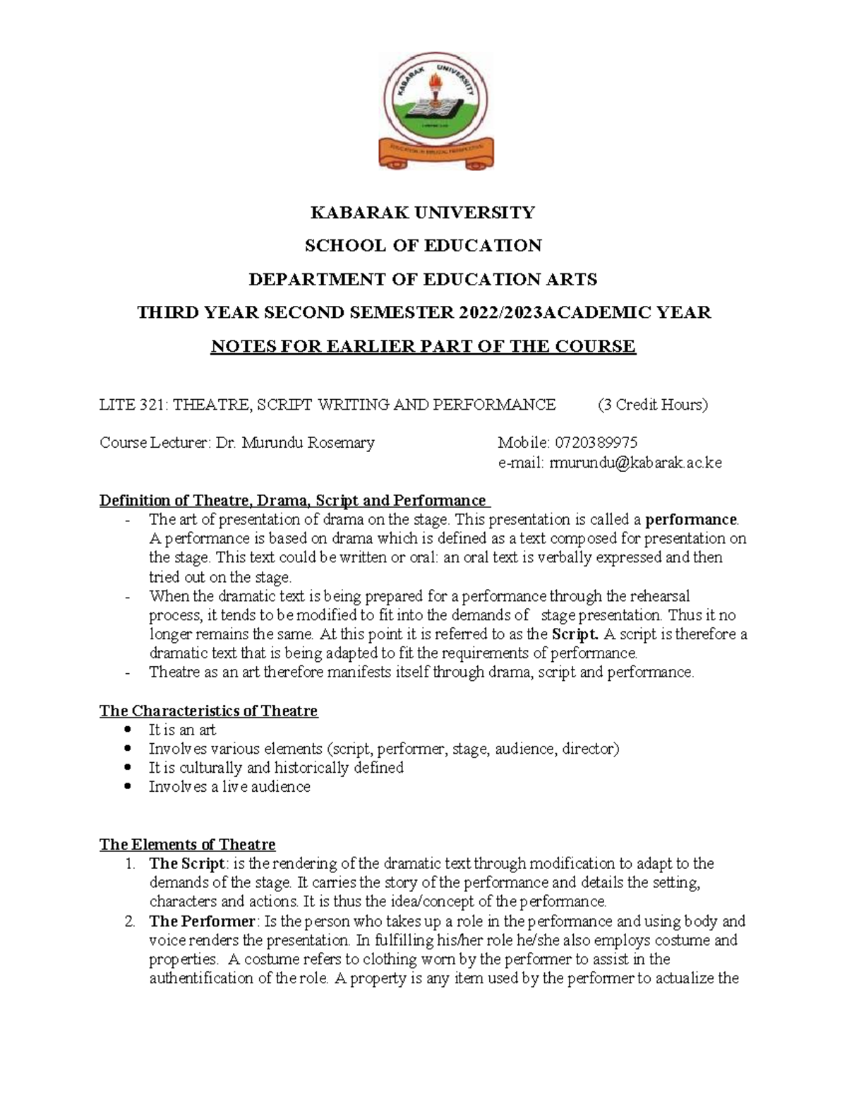Early session notes for Theatre, Scriptwriting and Performance ...