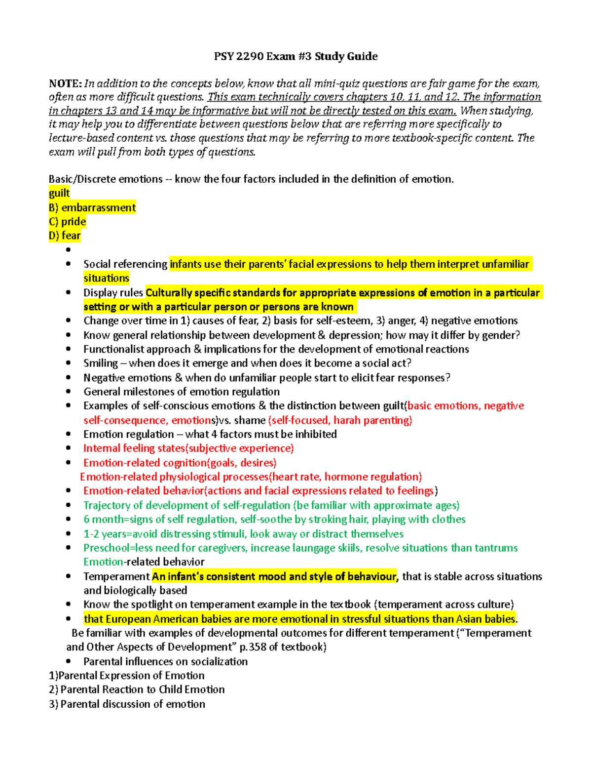 PSY 2290 Exam 3 Study Guide - F19 - PSY 2290 Exam #3 Study Guide NOTE ...