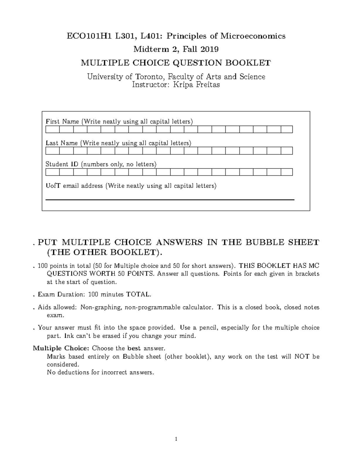 ECO101 Fall 2019 Midterm 2 Questions And Solutions ECO101H1 L301   Thumb 1200 1553 