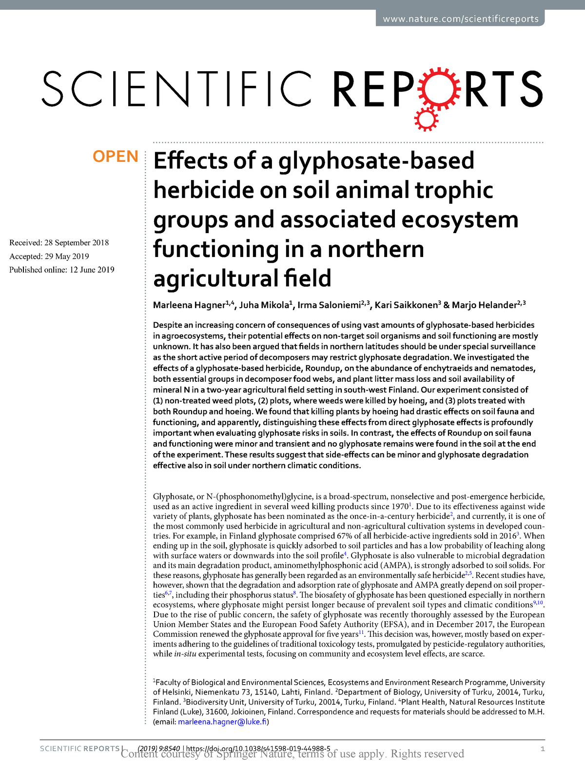 Effects Of A Glyphosate-based Herbicide On Soil An - SCIENTIFIC REPORTS ...