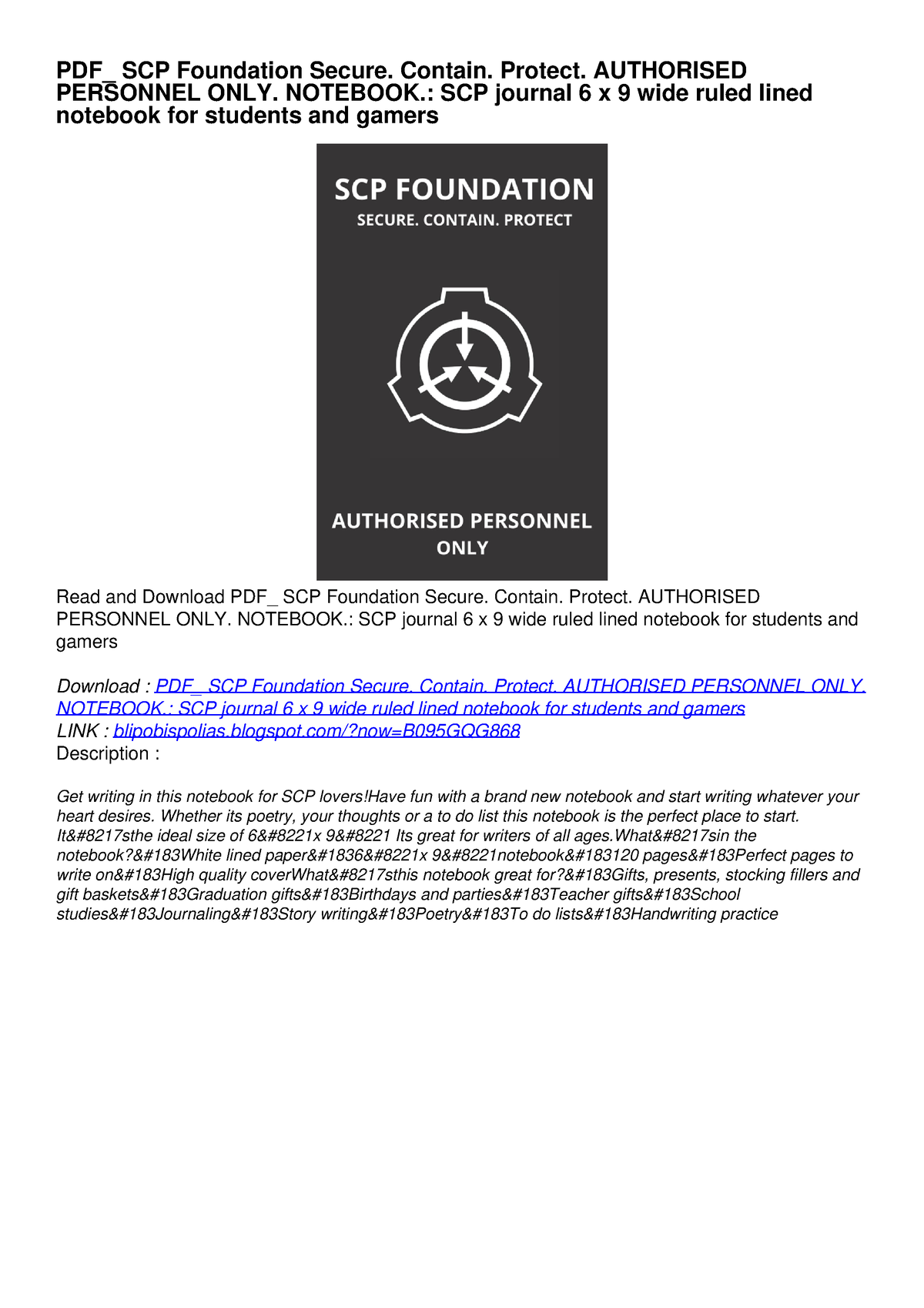 PDF_ SCP Foundation Secure. Contain. Protect. AUTHORISED PERSONNEL ONLY ...