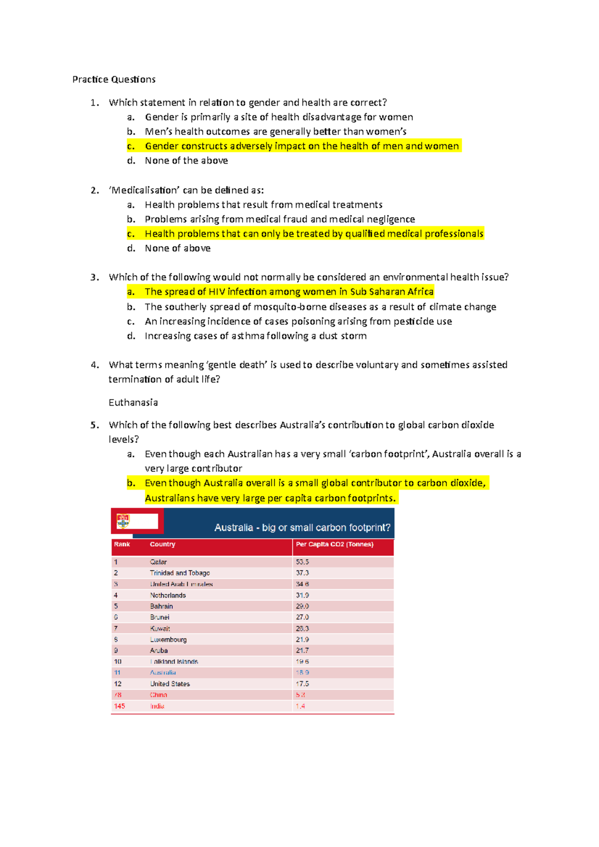 HSBH1006 Practice questions Foundations of Health Science Practice