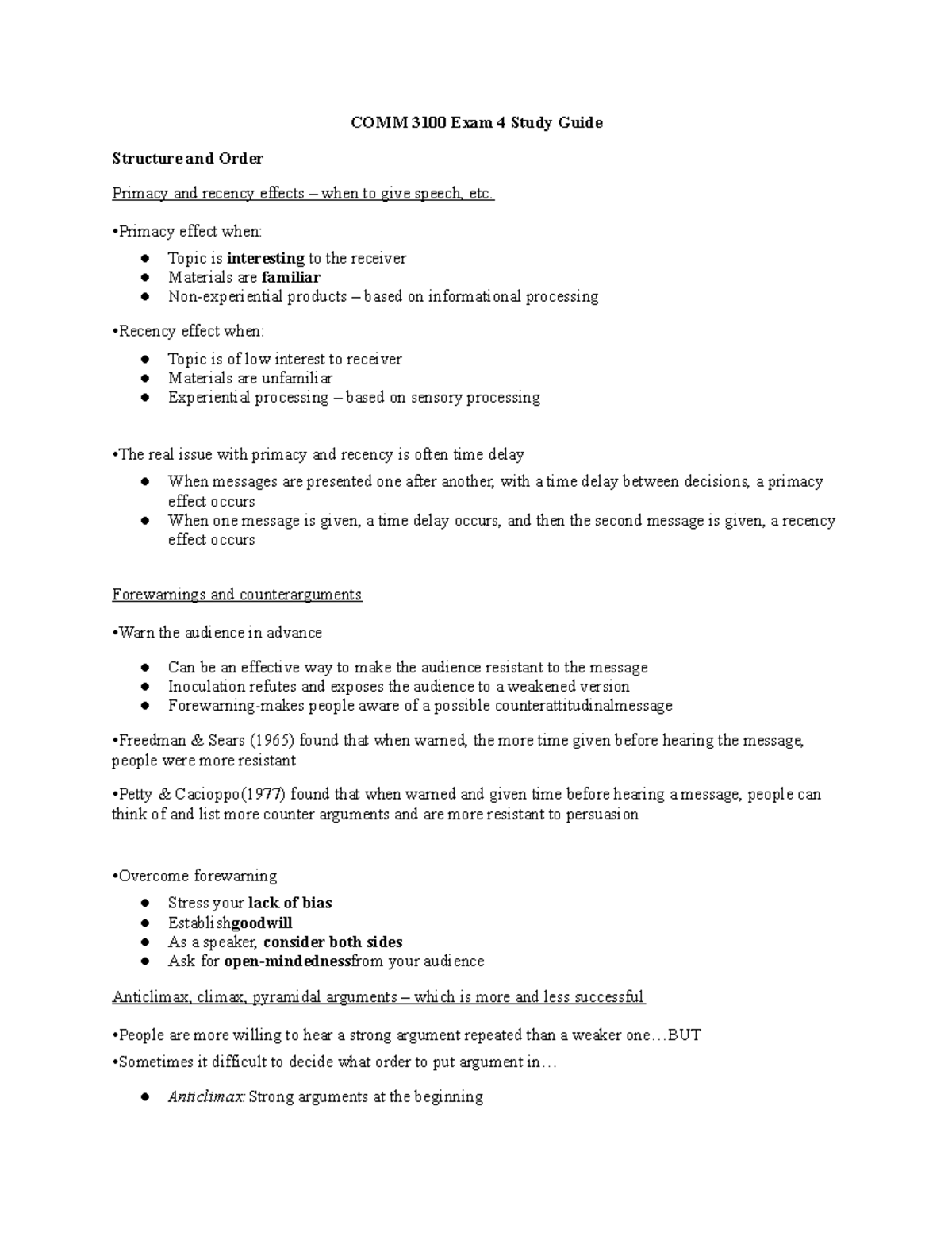 Exam 4 Study Guide COMM 3100 - COMM 3100 Exam 4 Study Guide Structure ...