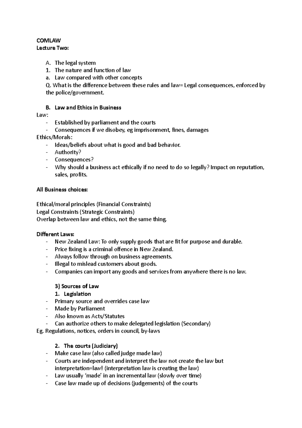 Comlaw - Rough lecture notes for Comlw 101 - COMLAW Lecture Two: A. The ...