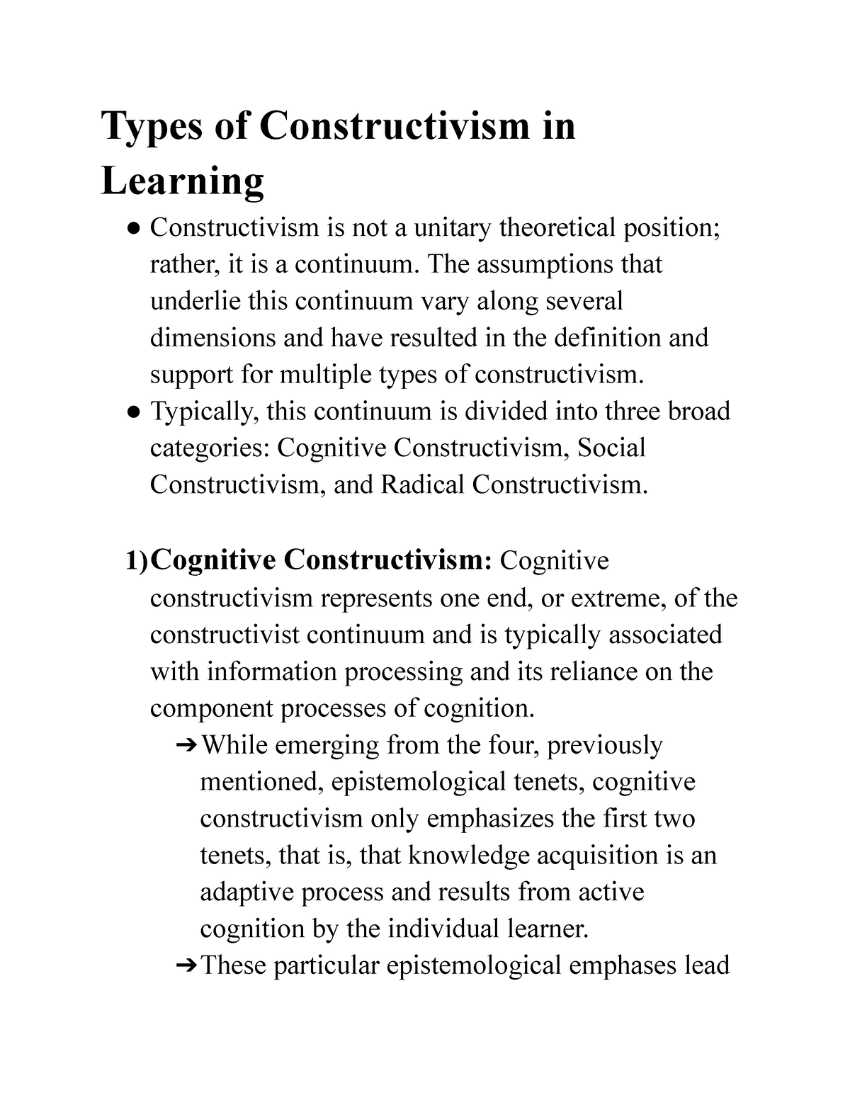 Types of Constructivism in Learning Types of Constructivism in