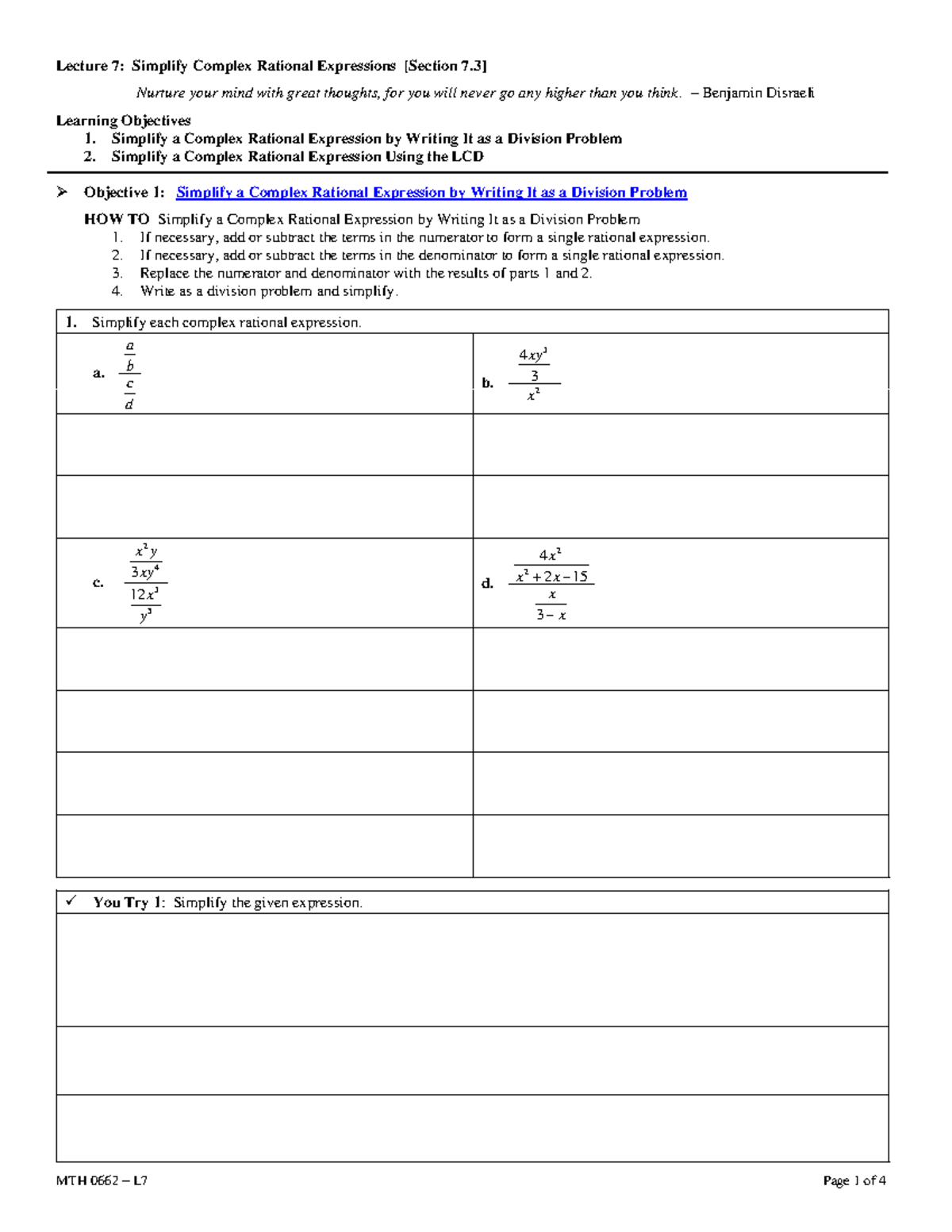 0662 - L7 - Simplify Complex Rational Expressions - Lecture 7: Simplify ...