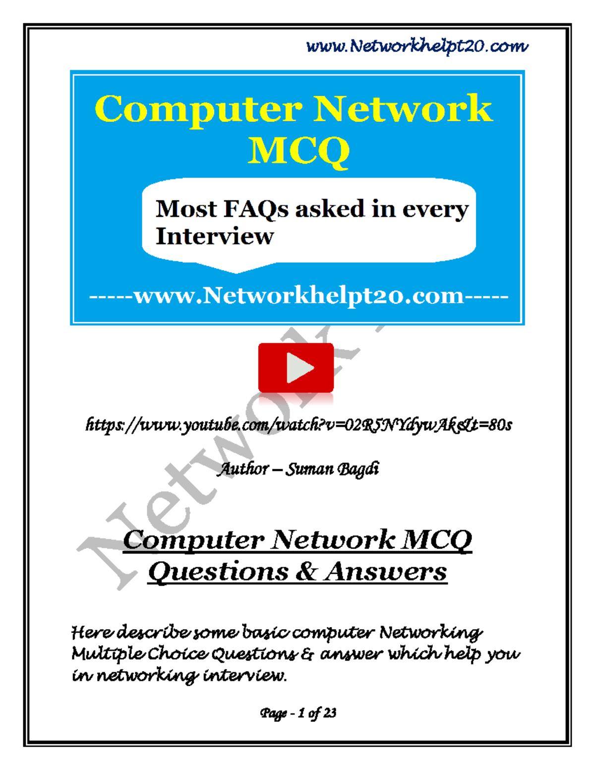 Comuter-Network-MCQ - Youtube/watch?v=02R5NYdywAk&t=80s Author – Suman ...