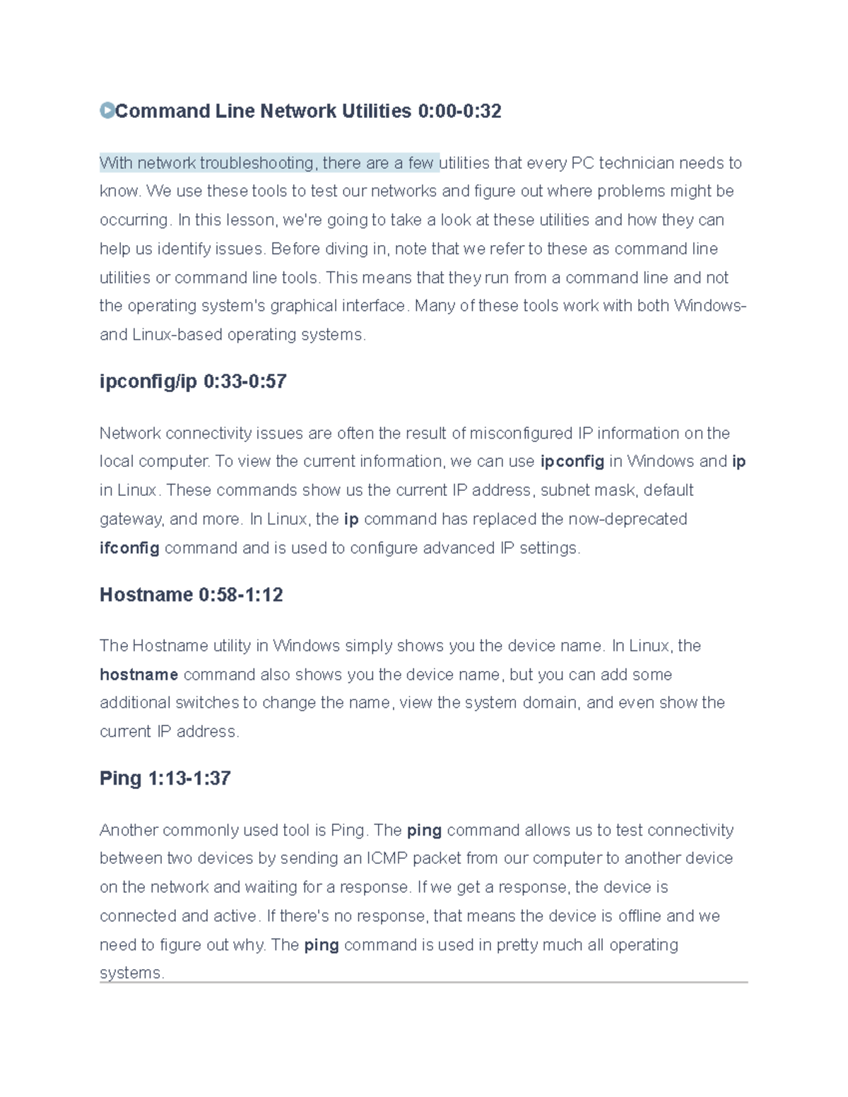 11.8.1 Command Line Network Utilities Command Line Network Utilities