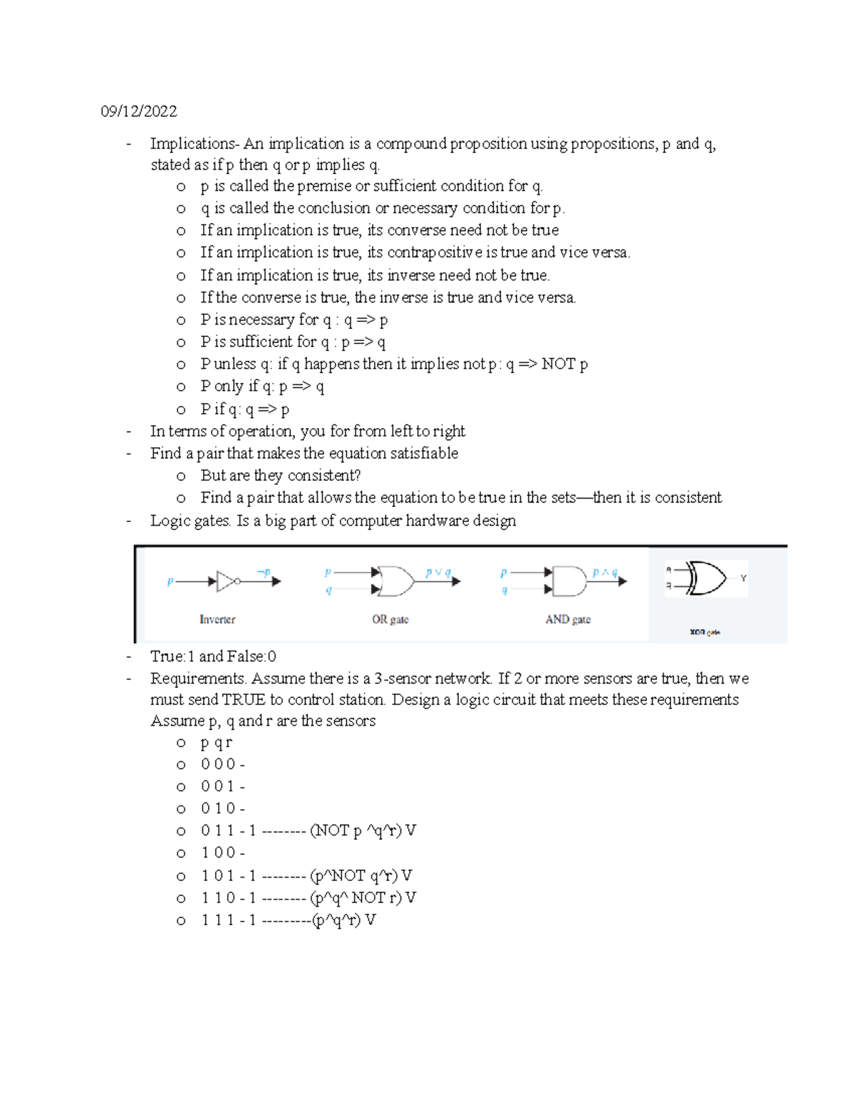 Lec 2 - Lecture and Book notes - 09/12/ Implications- An implication is ...