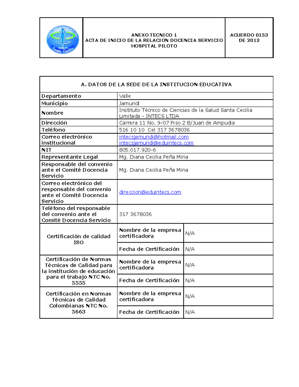 3. Anexo Tecnico 1 ACTA DE Inicio DE LA Relacion Docencia Servicio ...