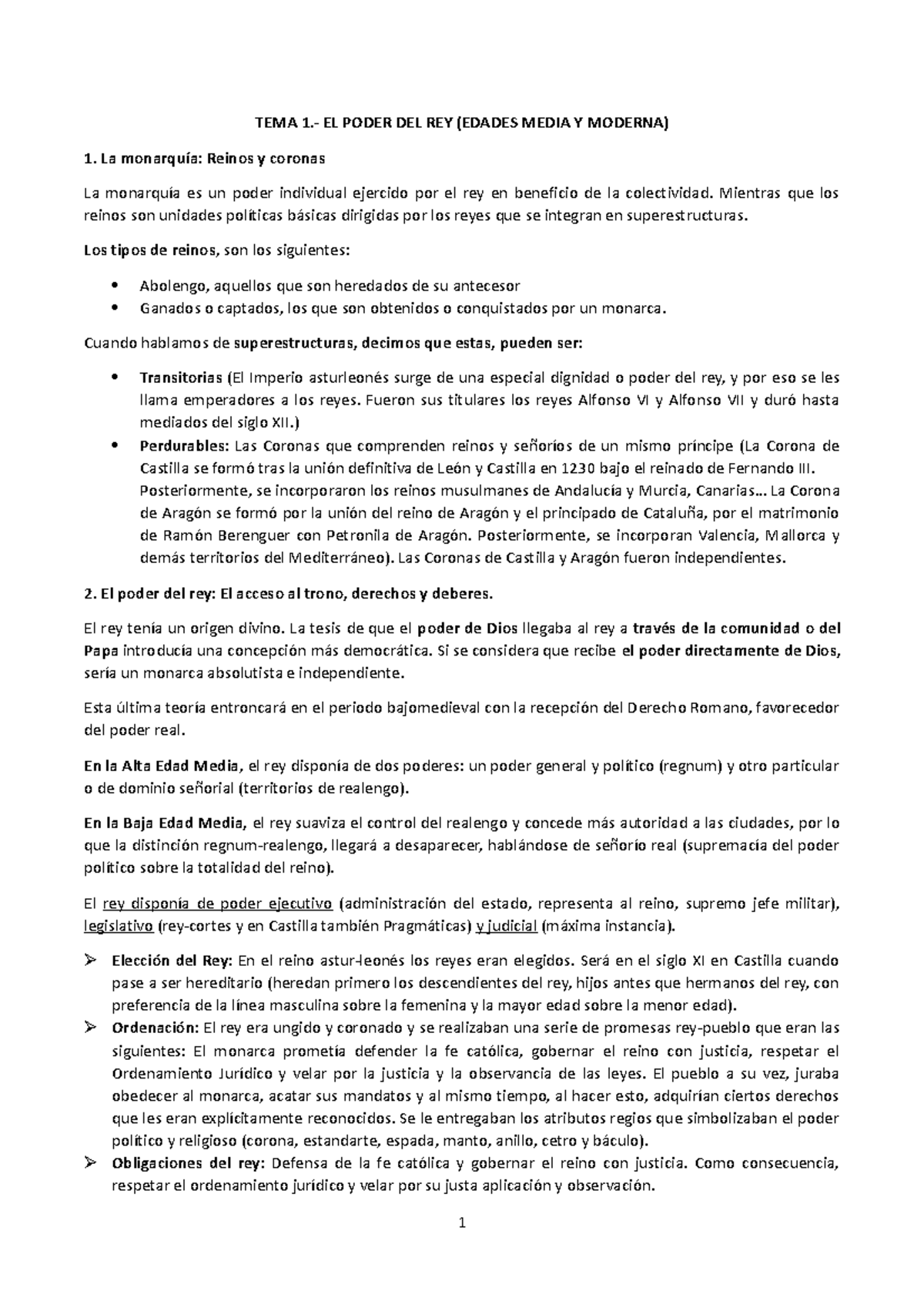 TEMA 1.- EL Poder DEL REY ( Edades Media Y Moderna) - TEMA 1.- EL PODER ...