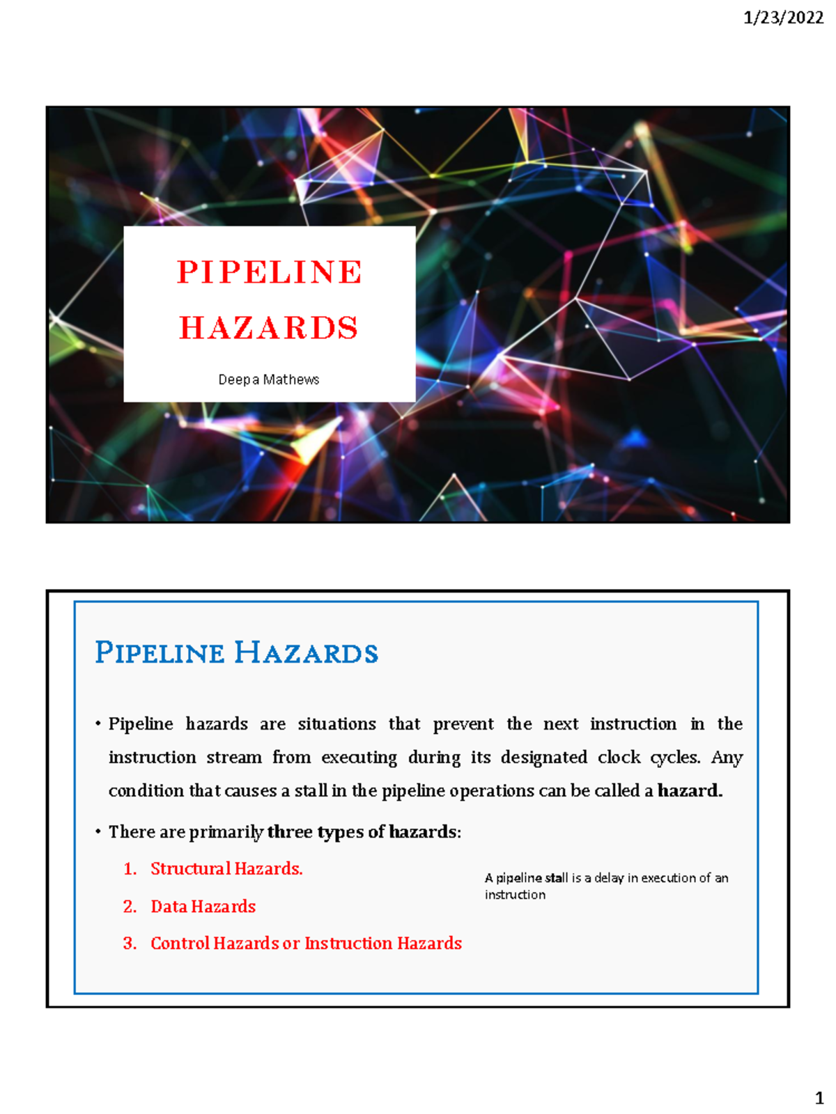 4. Pipeline Hazards machine learning PIPELINE HAZARDS Deepa Mathews