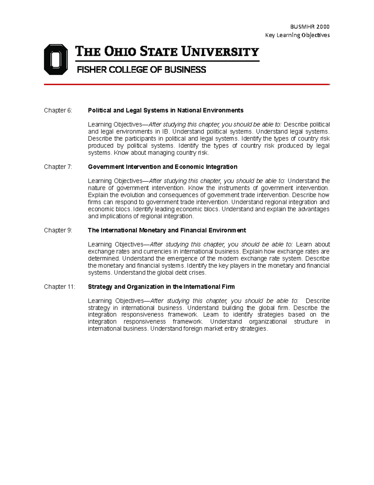 B Usmhr 2000 EXAM II Chapter Learning Objectives - BUSMHR 2000 Key ...