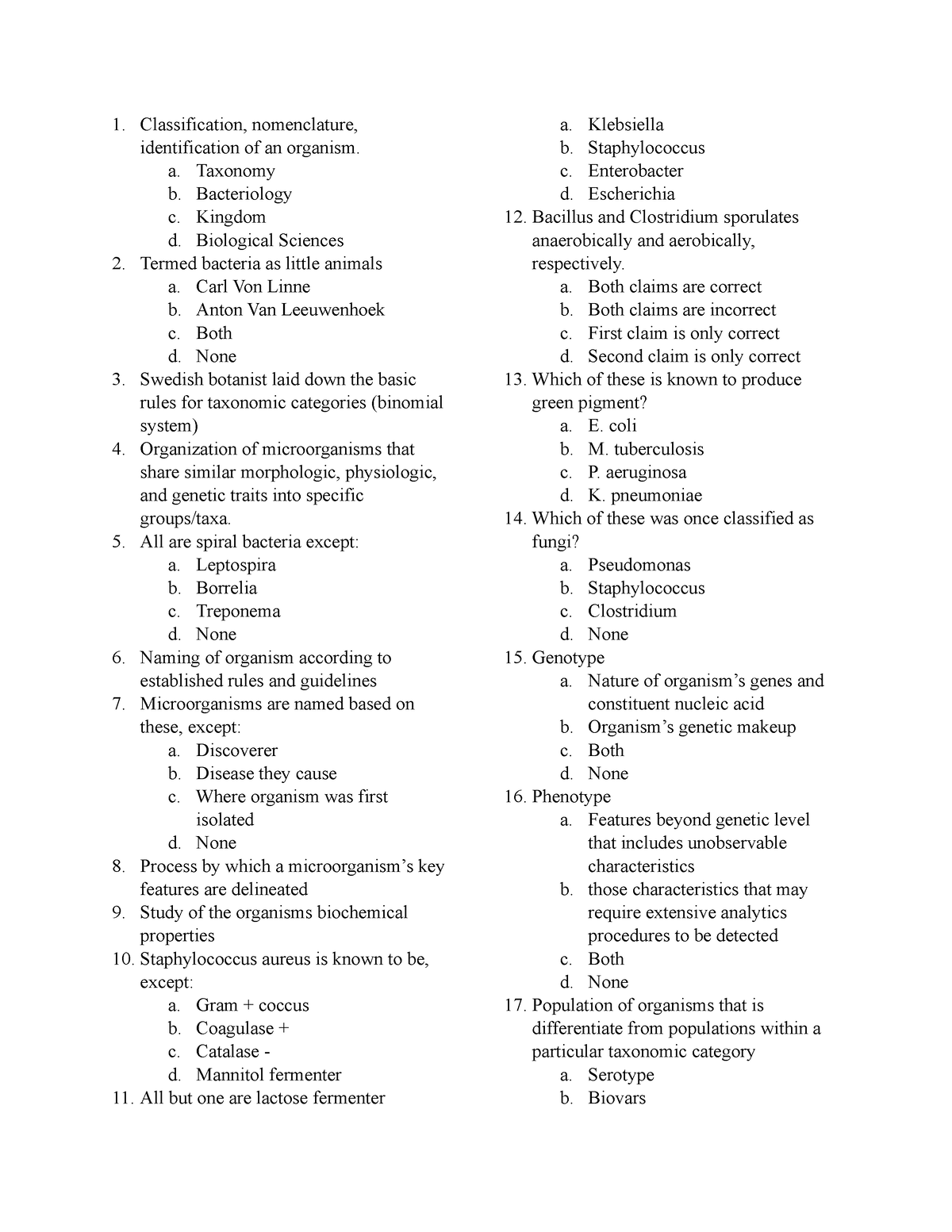 Bacterilogy - Review Questions (part 1) - Classification, nomenclature ...