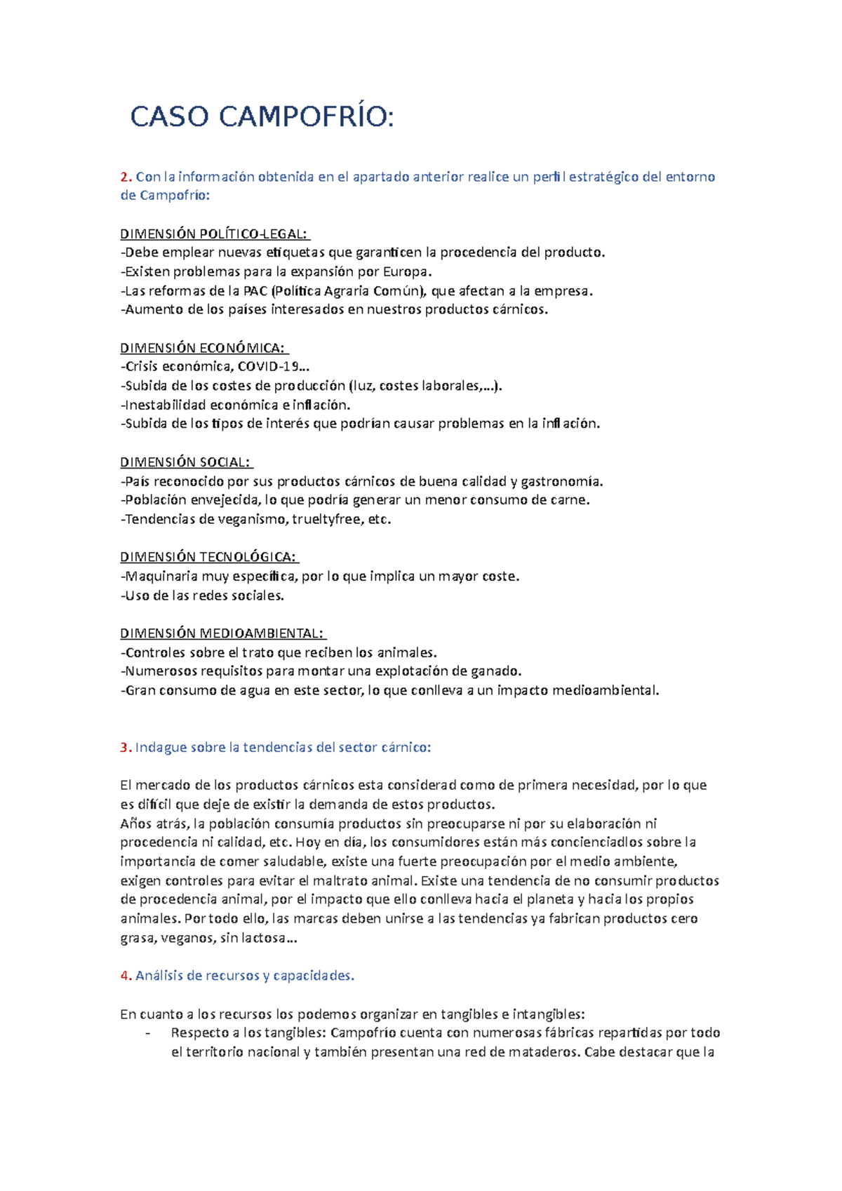Caso campofrío Caso práctico CASO CAMPOFRÍO Con la información