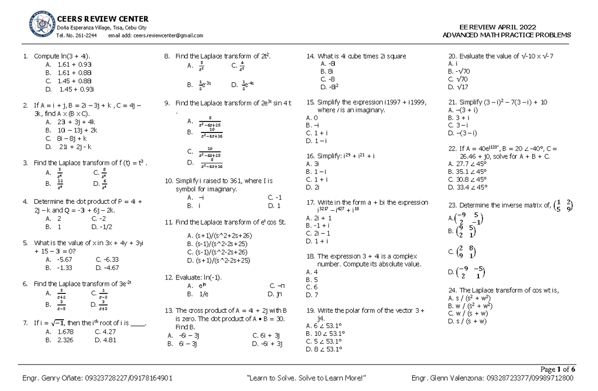 Advanced Math Problems no answer - Doña Esperanza Village, Tisa, Cebu ...