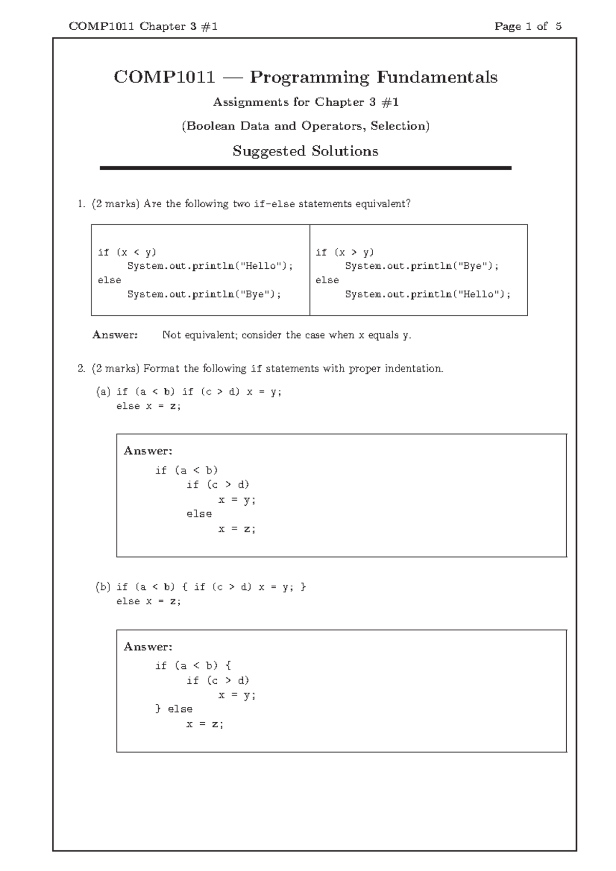 Answer of Assignment 3.1 - COMP1011 Chapter 3 #1 Page 1 of 5 COMP1011 ...