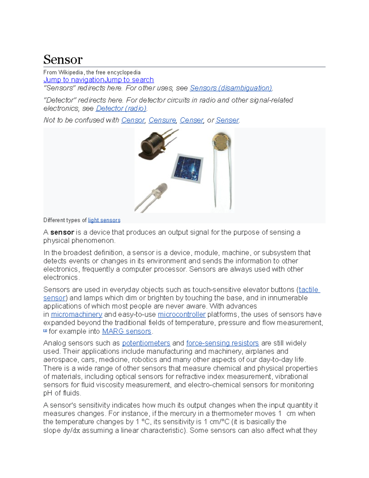 Sensor - Sensor From Wikipedia, The Free Encyclopedia Jump To ...