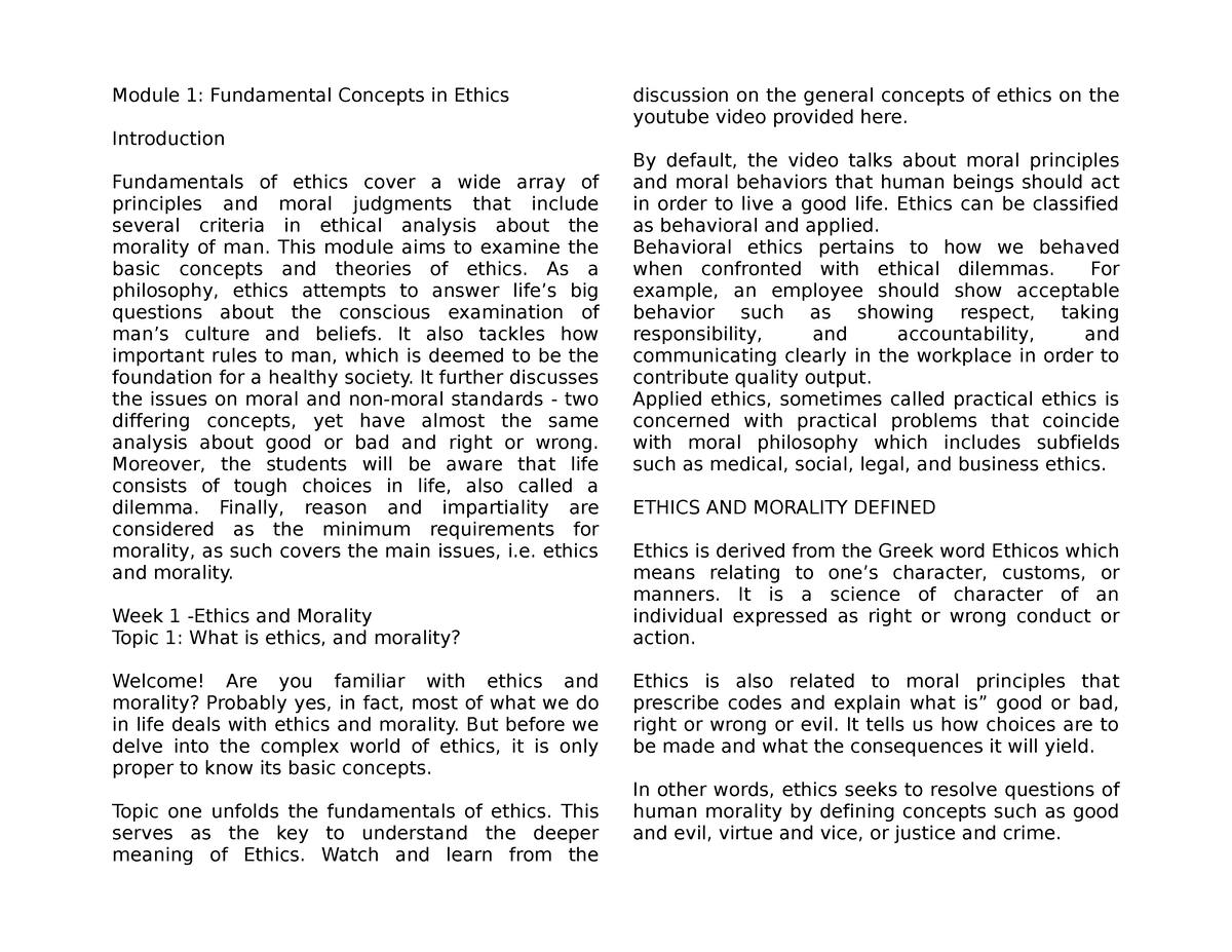 Module 1-2 - N/A - Module 1: Fundamental Concepts In Ethics ...