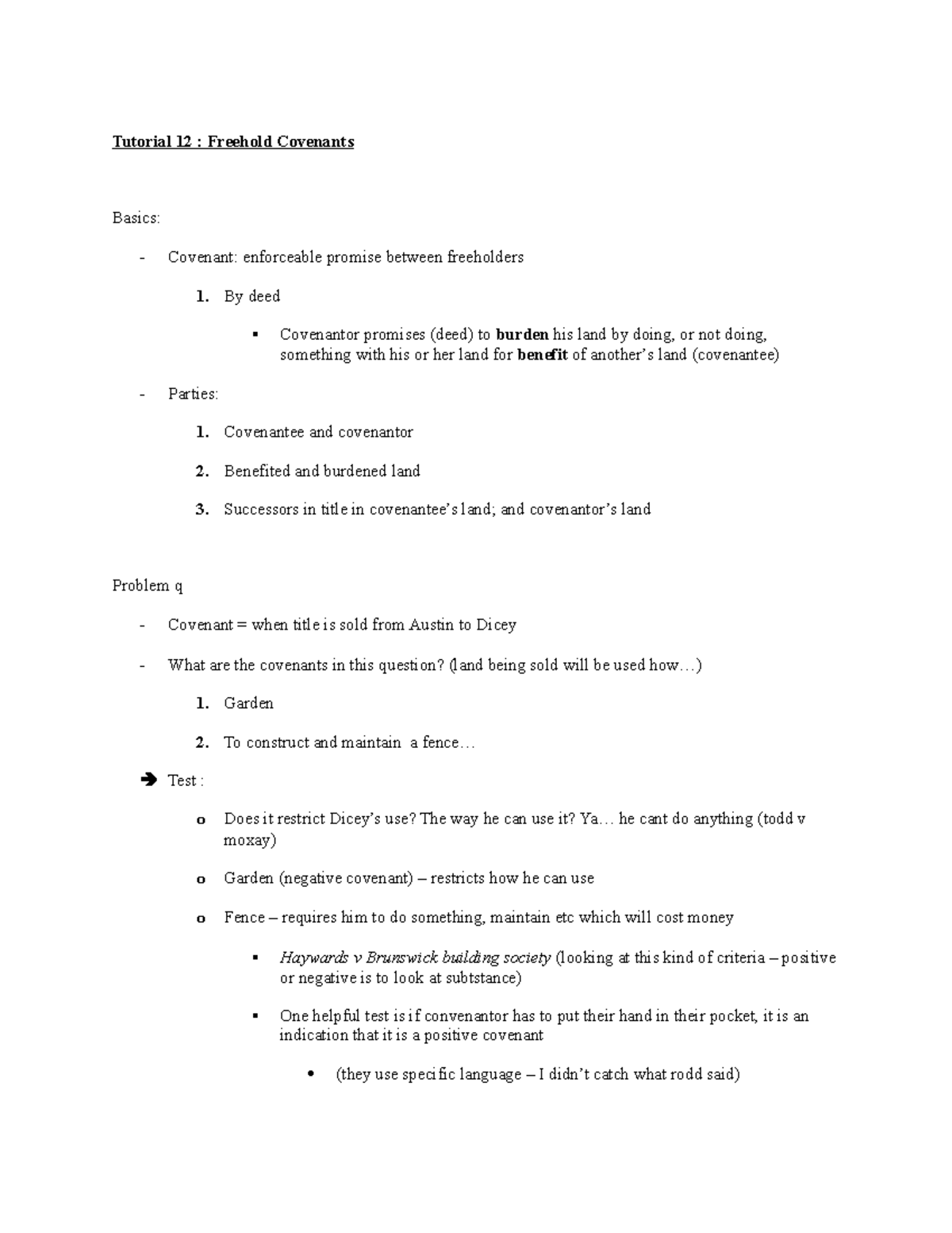 Freehold Covenants Tutorial 12 Freehold Covenants Basics Covenant