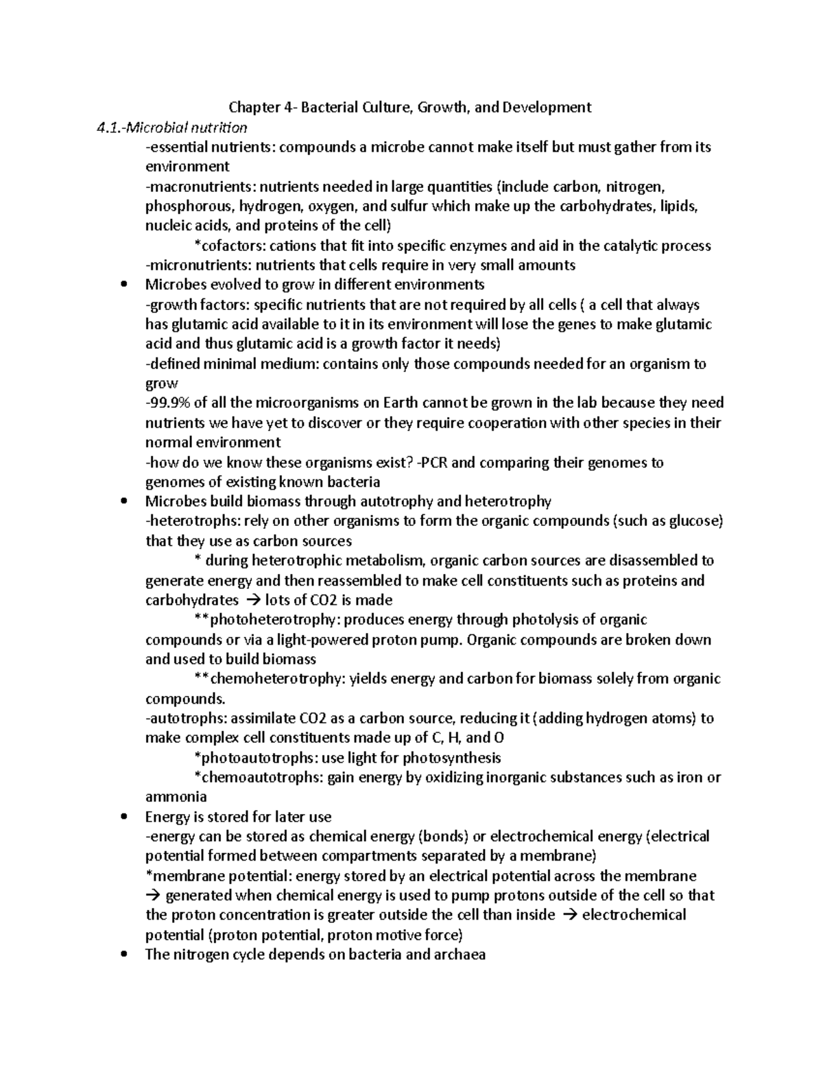 Chapter 4 - Lecture notes 4 - Chapter 4- Bacterial Culture, Growth, and ...