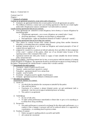 KTH Notes - specific contract unit 1- Definition of contract of sale ...