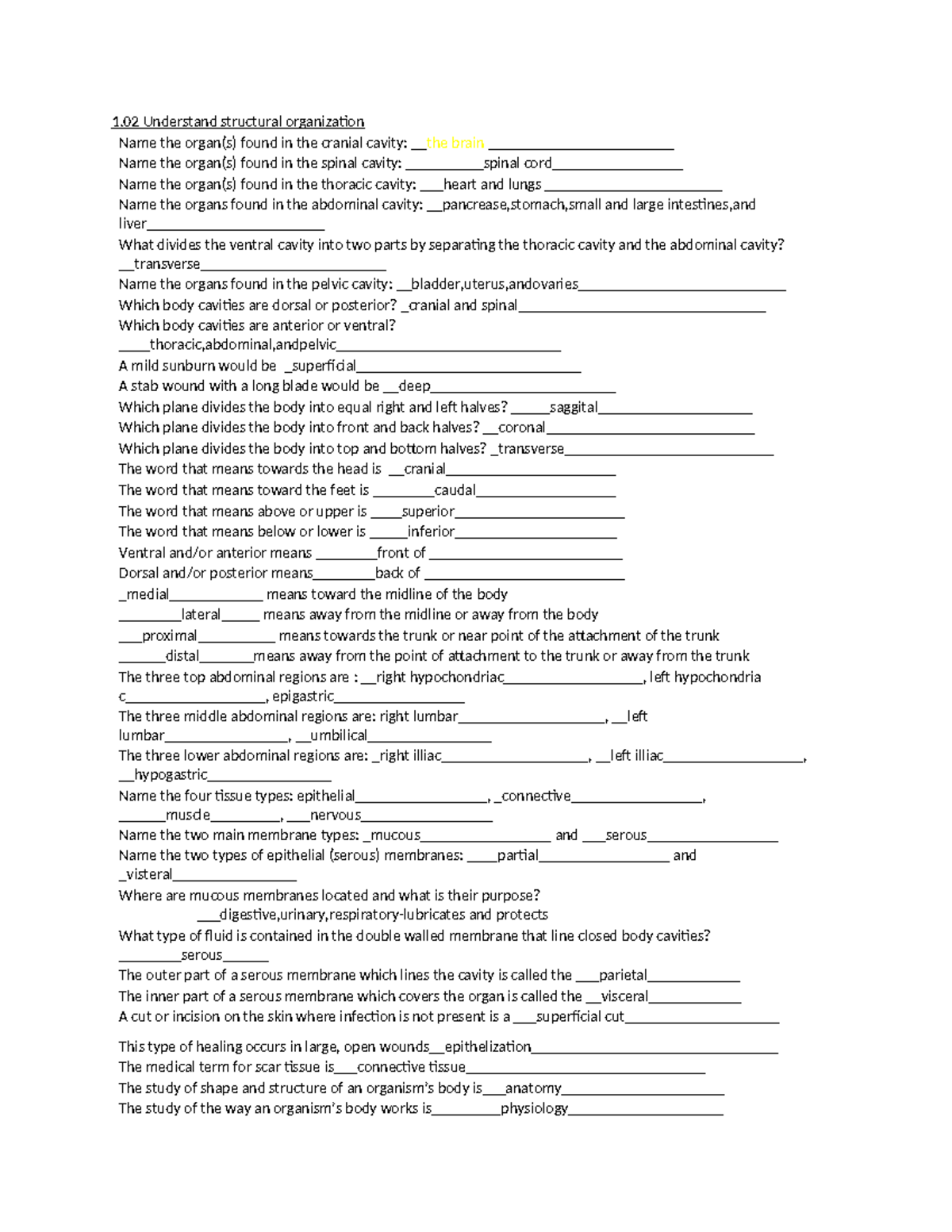 Vocats Review 1.02 Structural Organization - 1 Understand structural ...