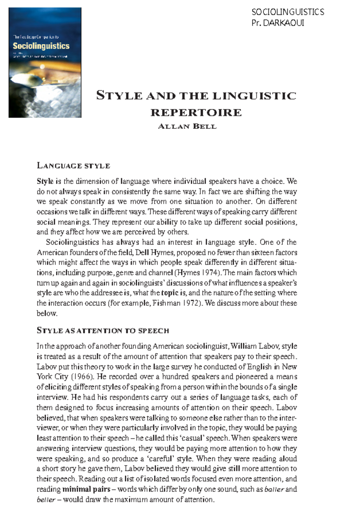 10 Style And The Linguistic Repertoire - STYLE AND THE LINGUISTIC ...