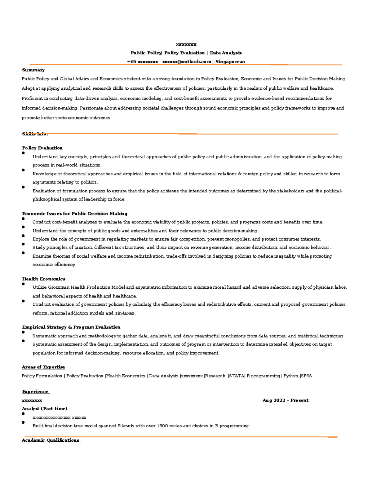 PPGA cv sample - xxxxxxx Public Policy| Policy Evaluation | Data ...