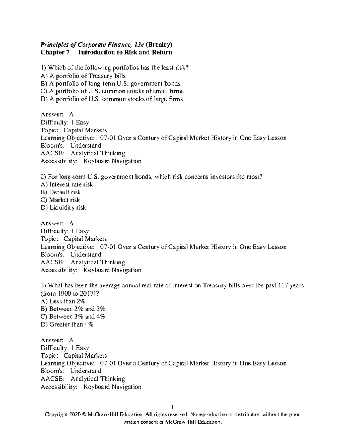 Brealey 13e Chapter 07 TB Answer Key - 1 Copyright 2020 © McGraw-Hill ...