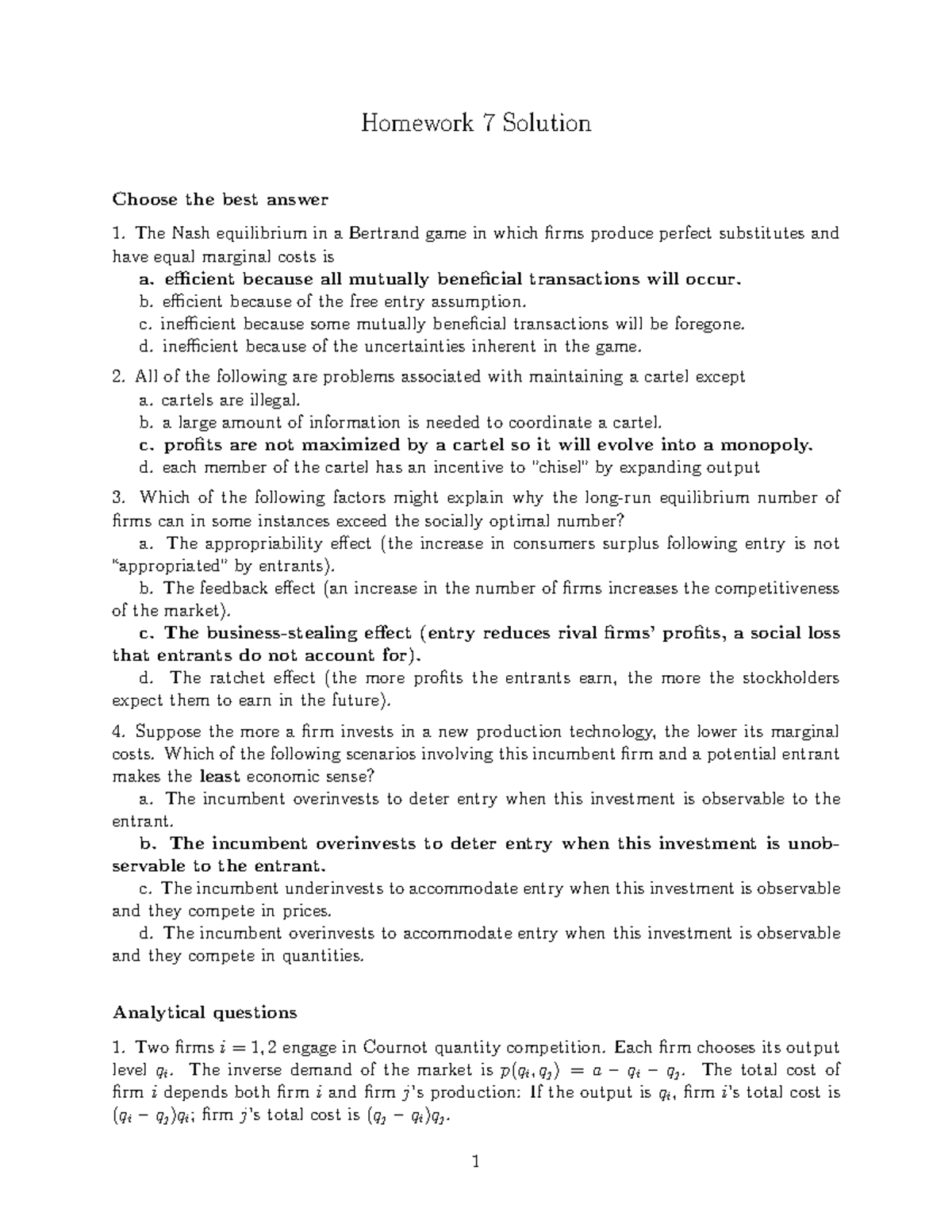 Homework 7 Solution - Homework 7 Solution Choose the best answer The ...