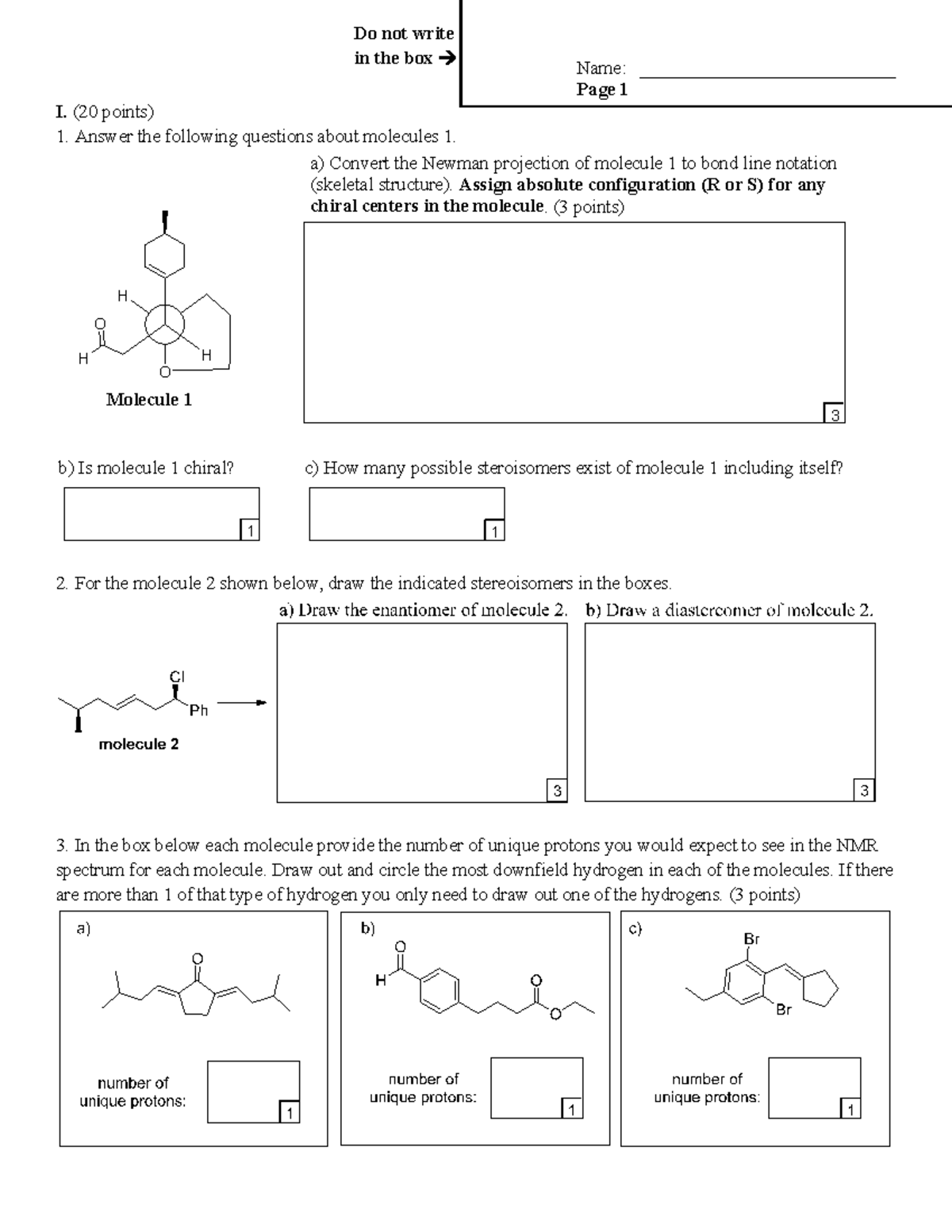 Print exam 2 - exam two practice - Name: Page 1 I. (20 points) Answer ...