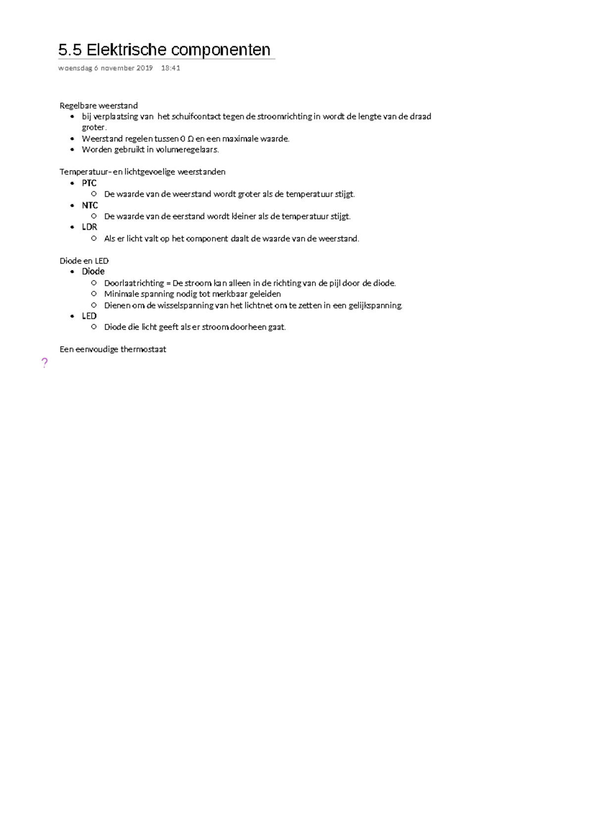 Natuurkunde 5 Paragraaf 5 - 5 Elektrische Componenten Woensdag 6 ...