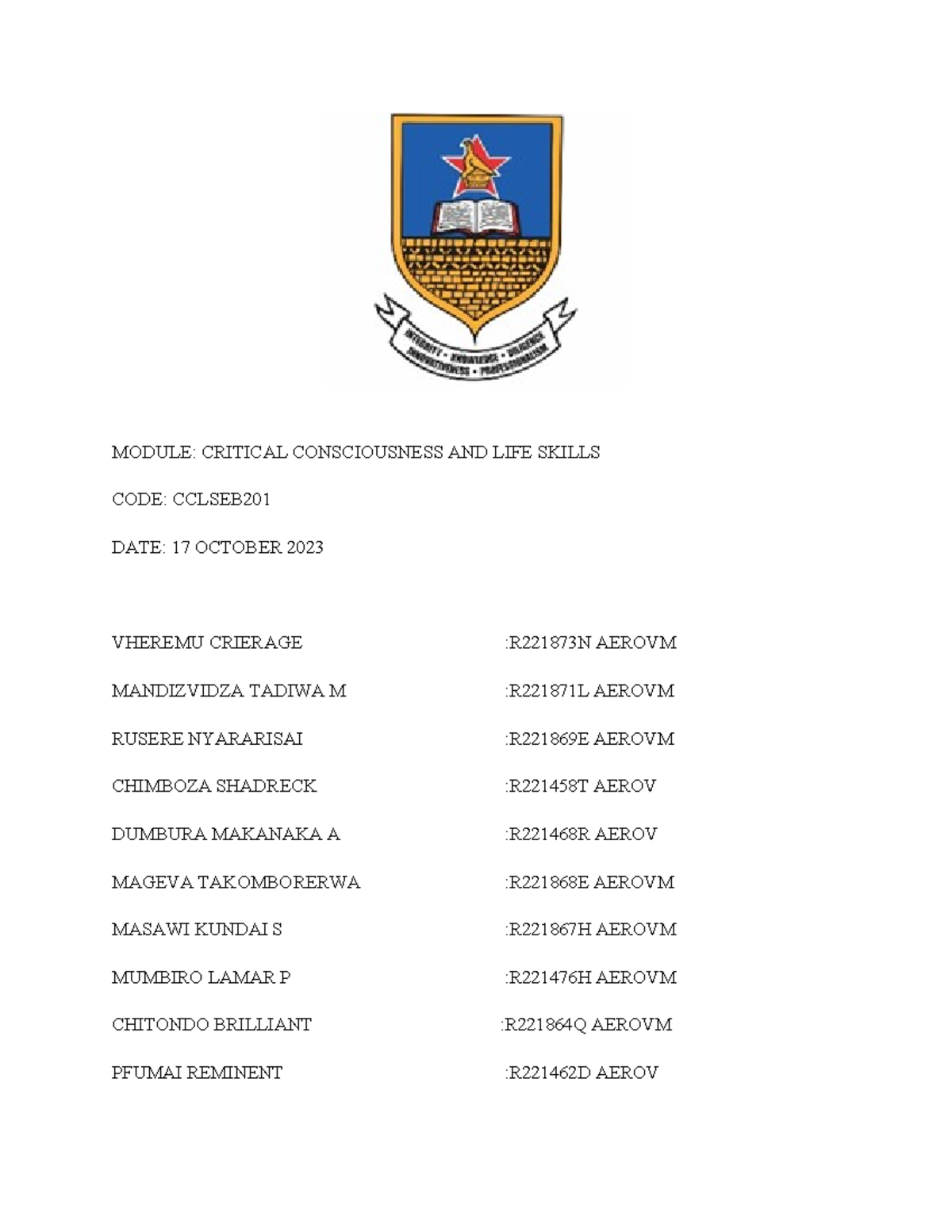 LAND Reform 112833 MODULE CRITICAL CONSCIOUSNESS AND LIFE SKILLS