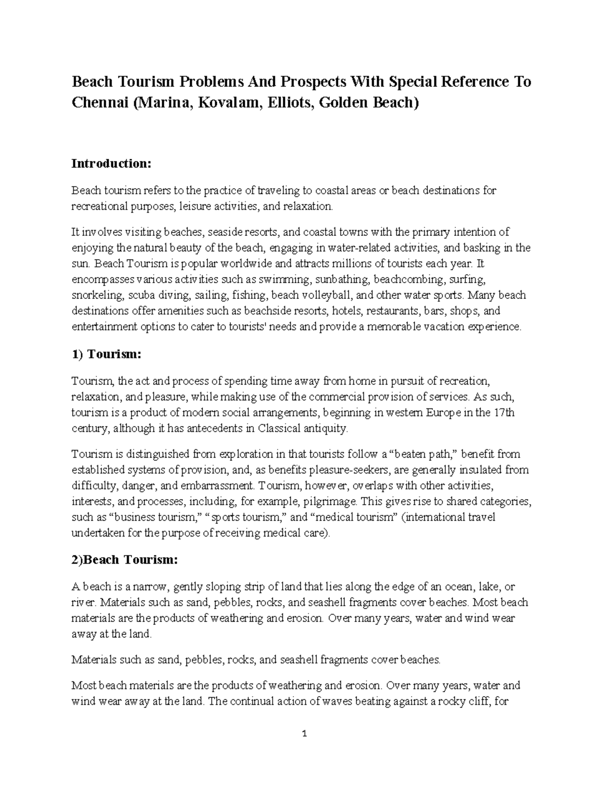 Beach Tourism Problems And Prospects With Special Reference To Chennai ...