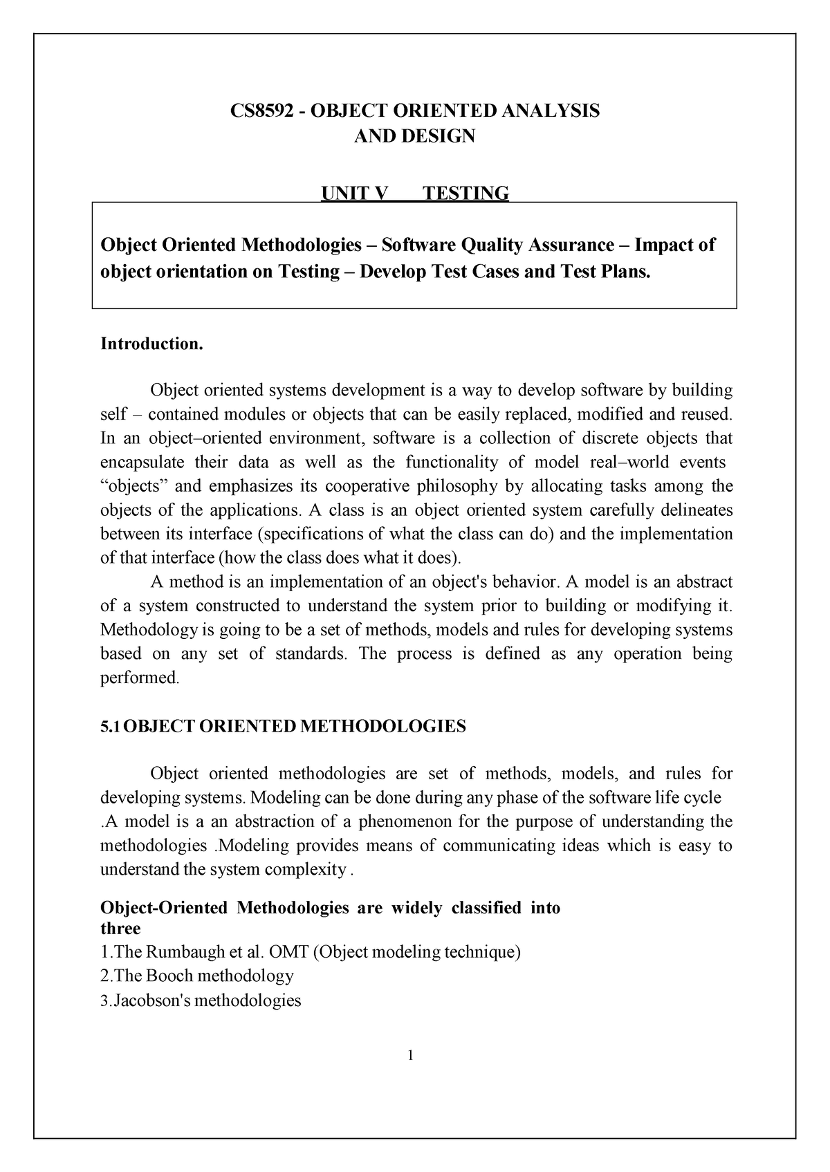 OOAD-Unit-5 - CS8592 - OBJECT ORIENTED ANALYSIS AND DESIGN UNIT V ...